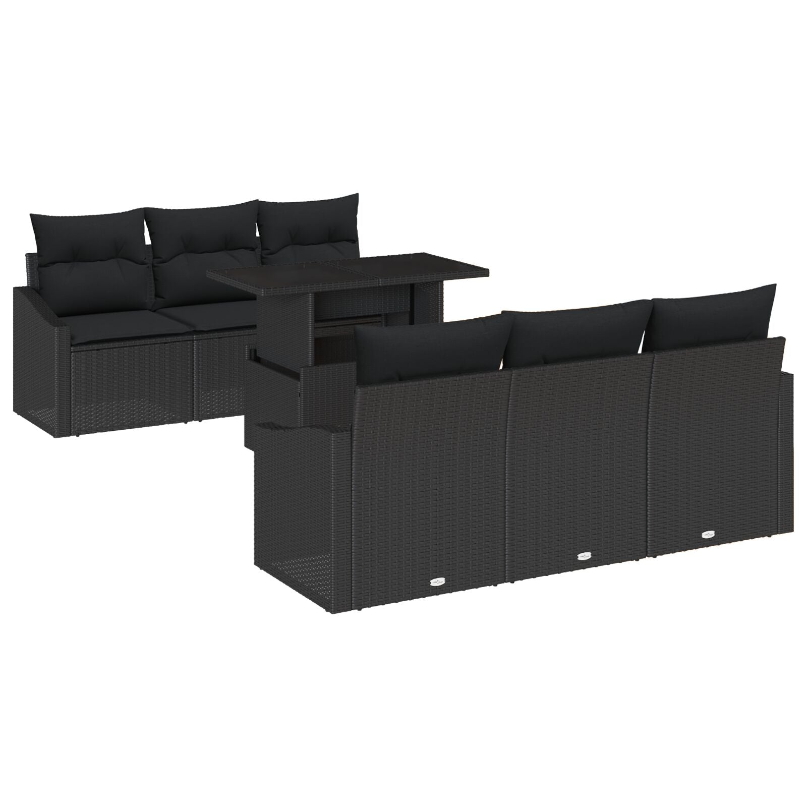 7 Piece Garden Sofa Set with Cushions Black Poly Rattan