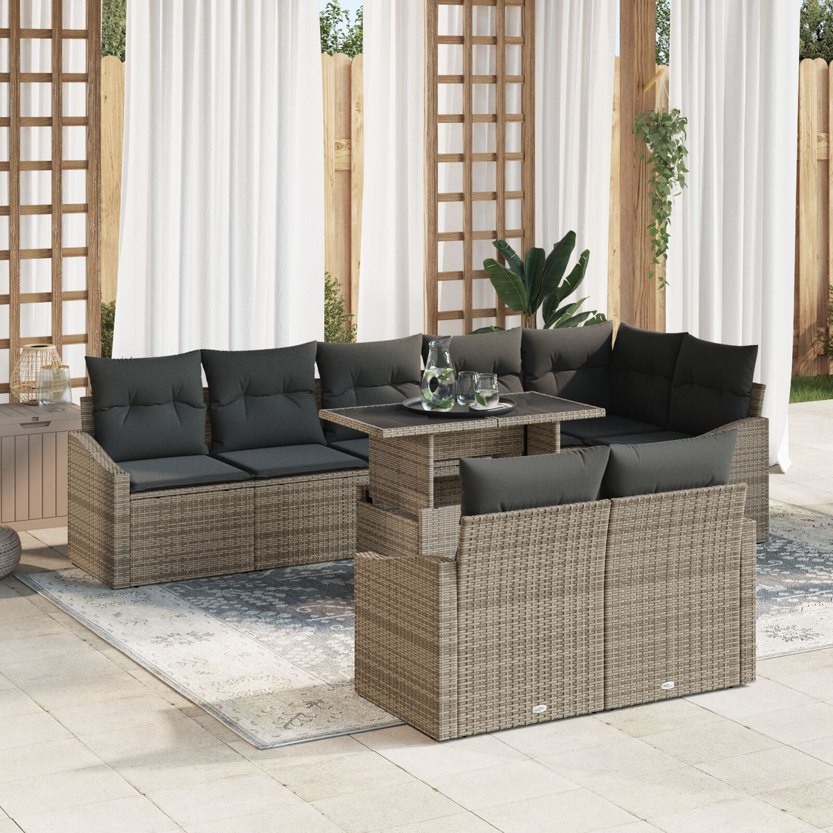 9 Piece Garden Sofa Set with Cushions Grey Poly Rattan