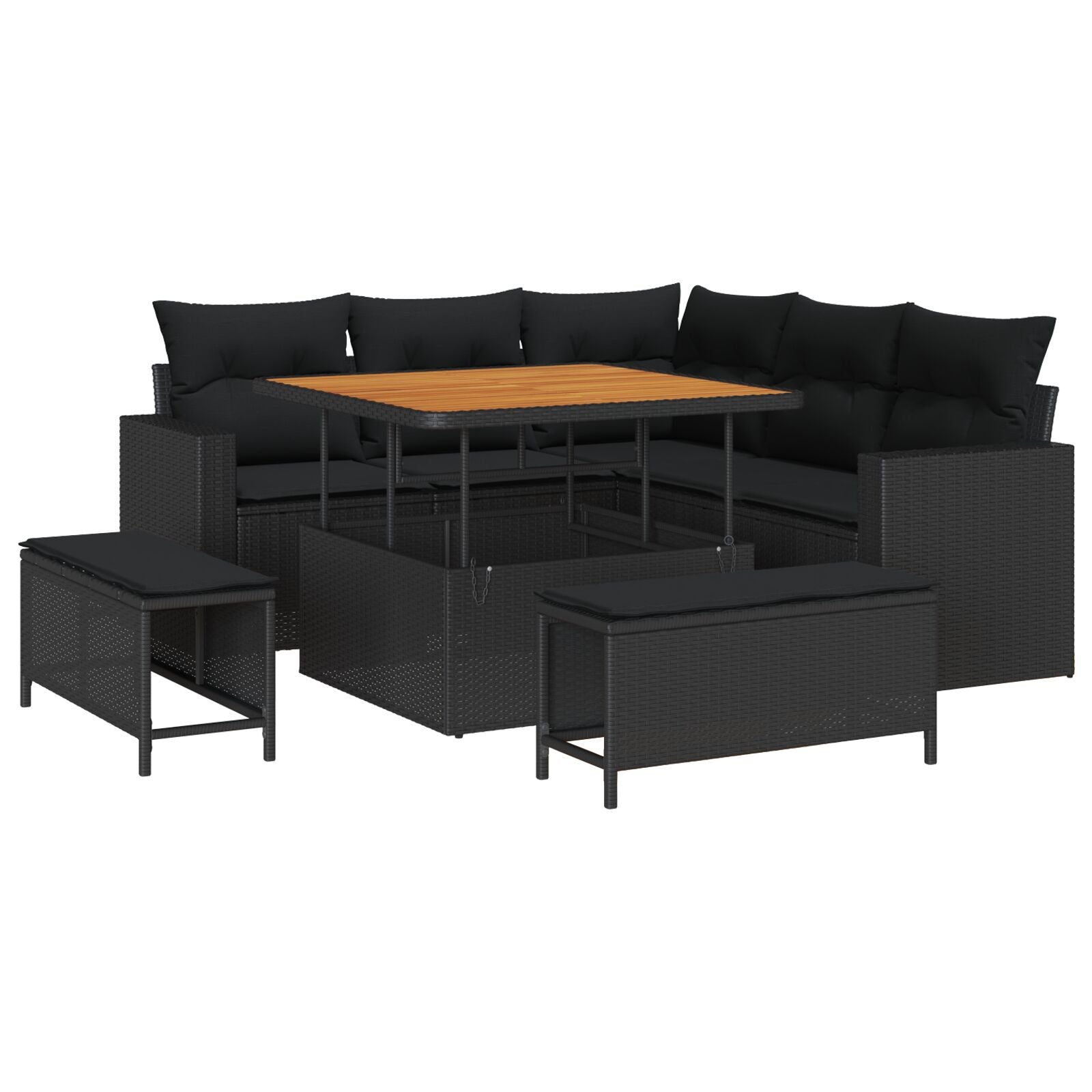 8 Piece Garden Sofa Set with Cushions Black Poly Rattan Acacia, vidaXL 3 Piece Garden Dining Set with Cushions Black Poly Rattan Acacia