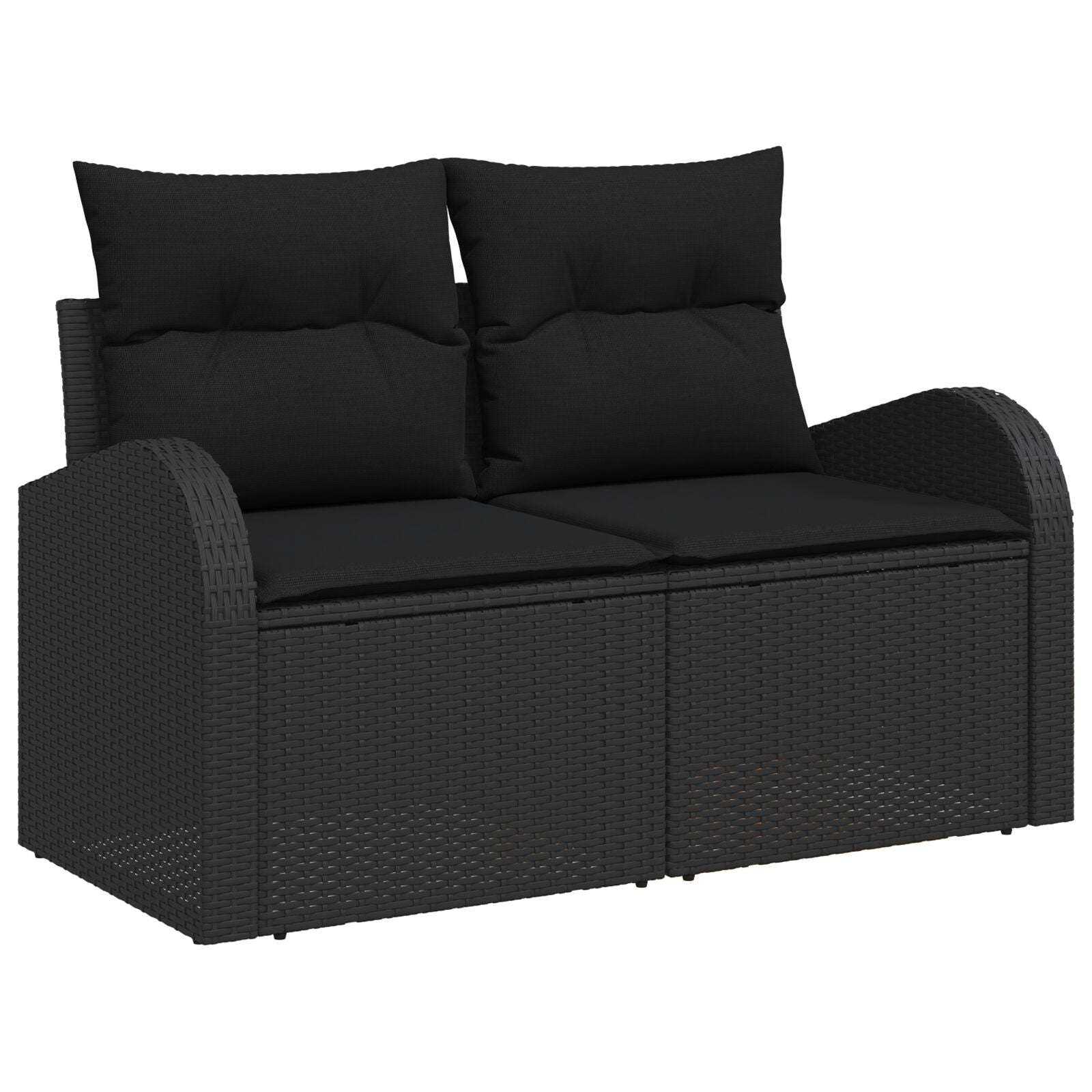 6 Piece Garden Sofa Set with Cushions Black Poly Rattan Acacia