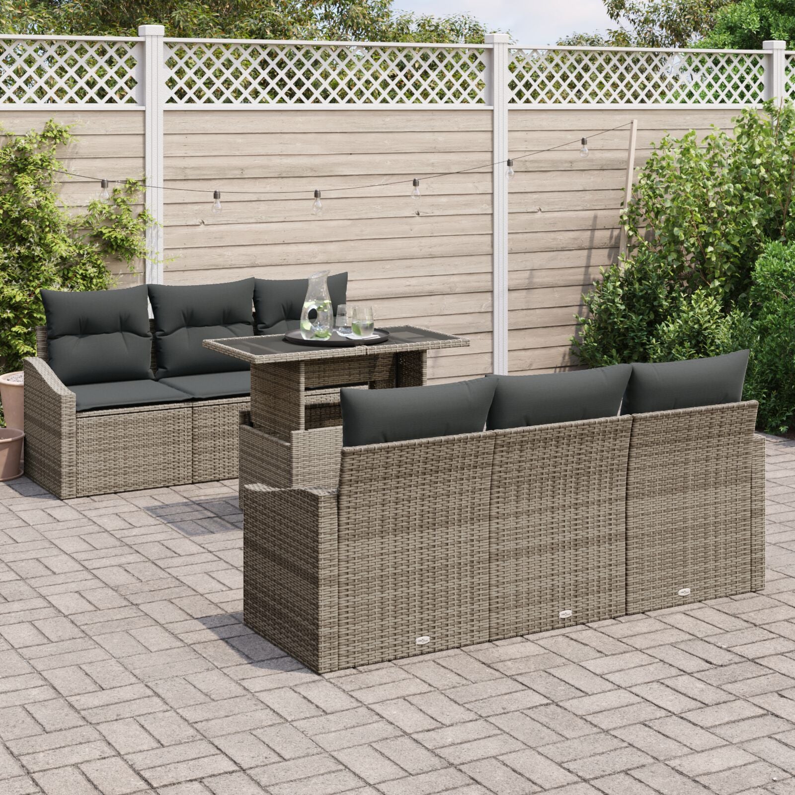 7 Piece Garden Sofa Set with Cushions Grey Poly Rattan