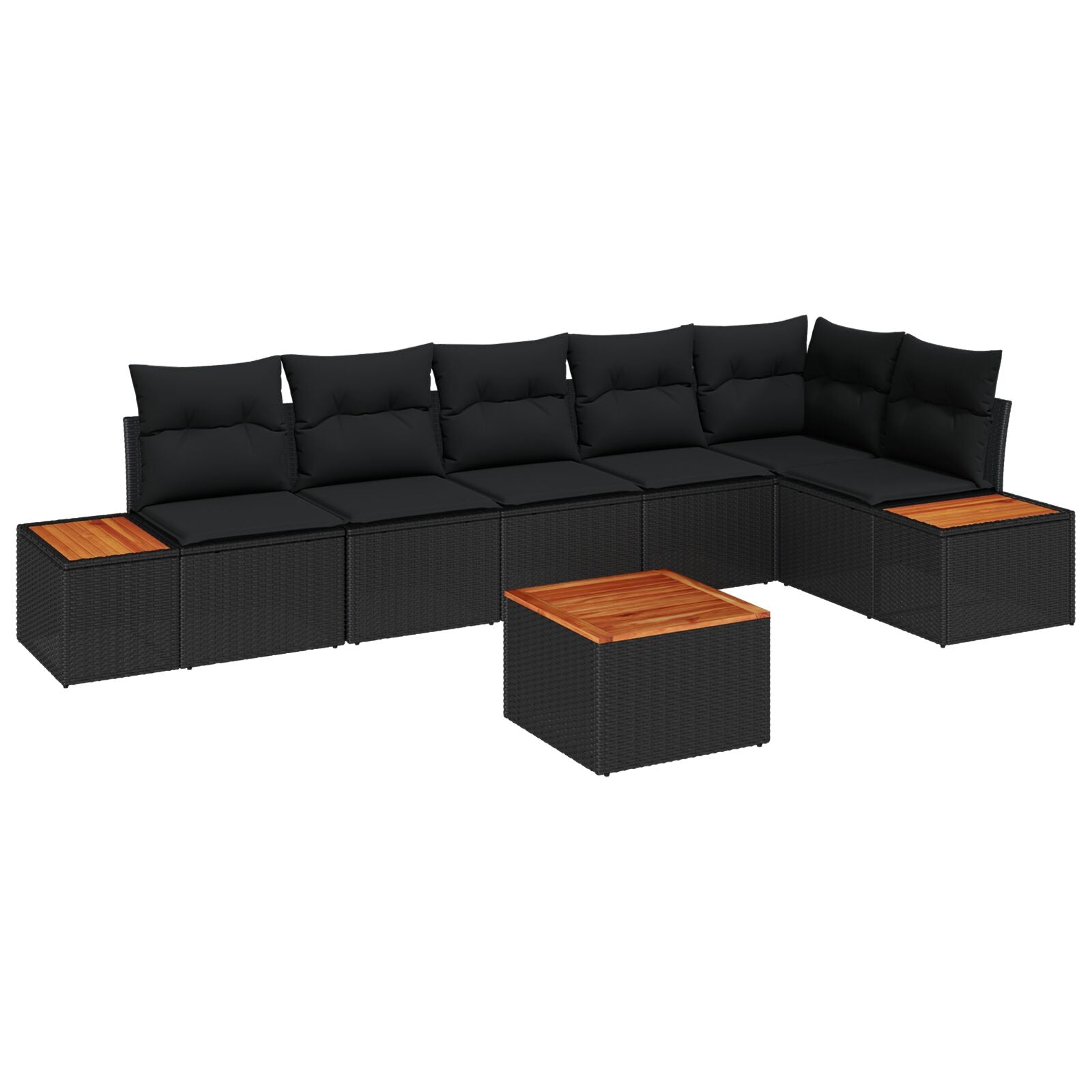 7 Piece Garden Sofa Set with Cushions Black Poly Rattan Acacia
