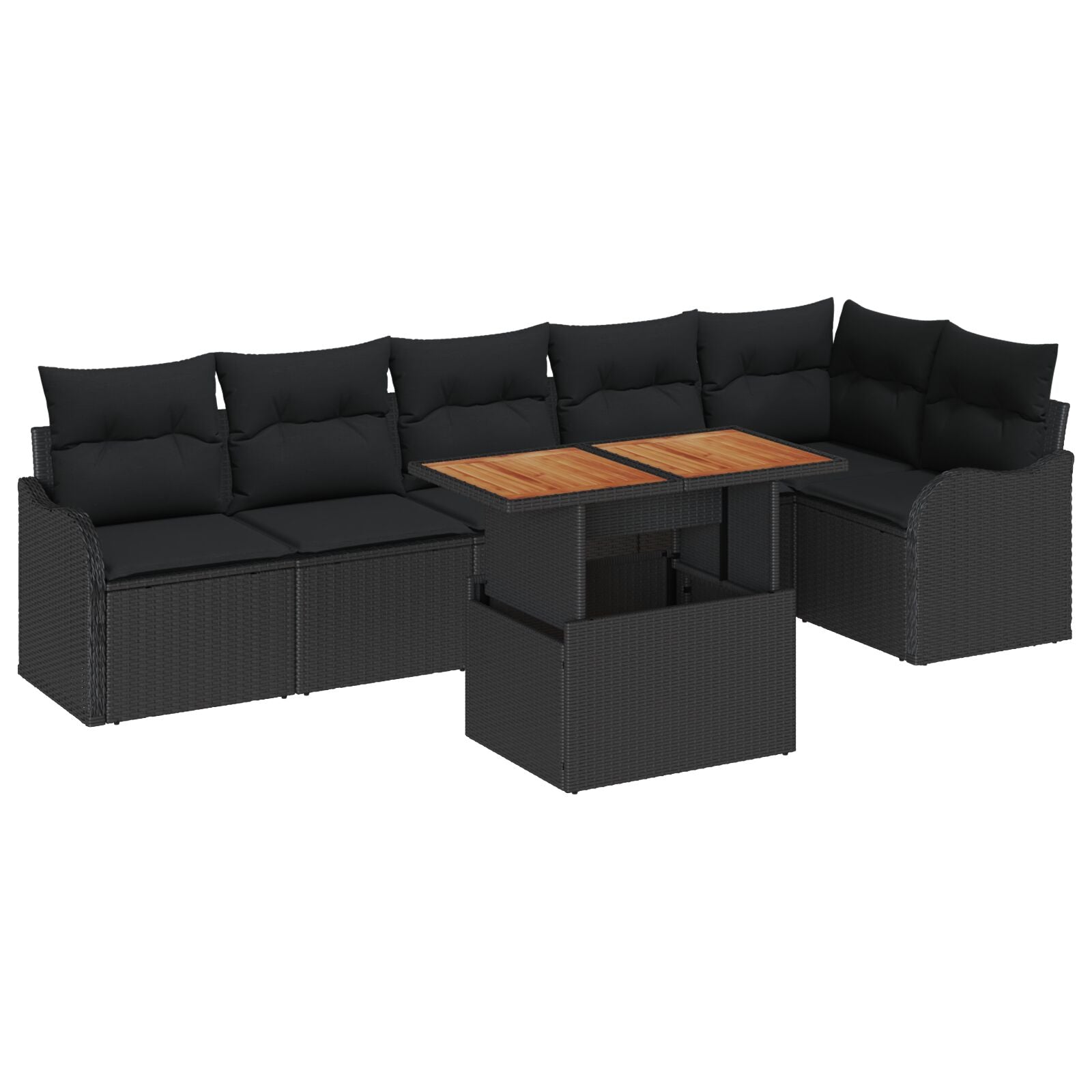 7 Piece Garden Sofa Set with Cushions Black Poly Rattan, vidaXL 2-Seater Garden Sofa with Storage & Cushions Black Poly Rattan