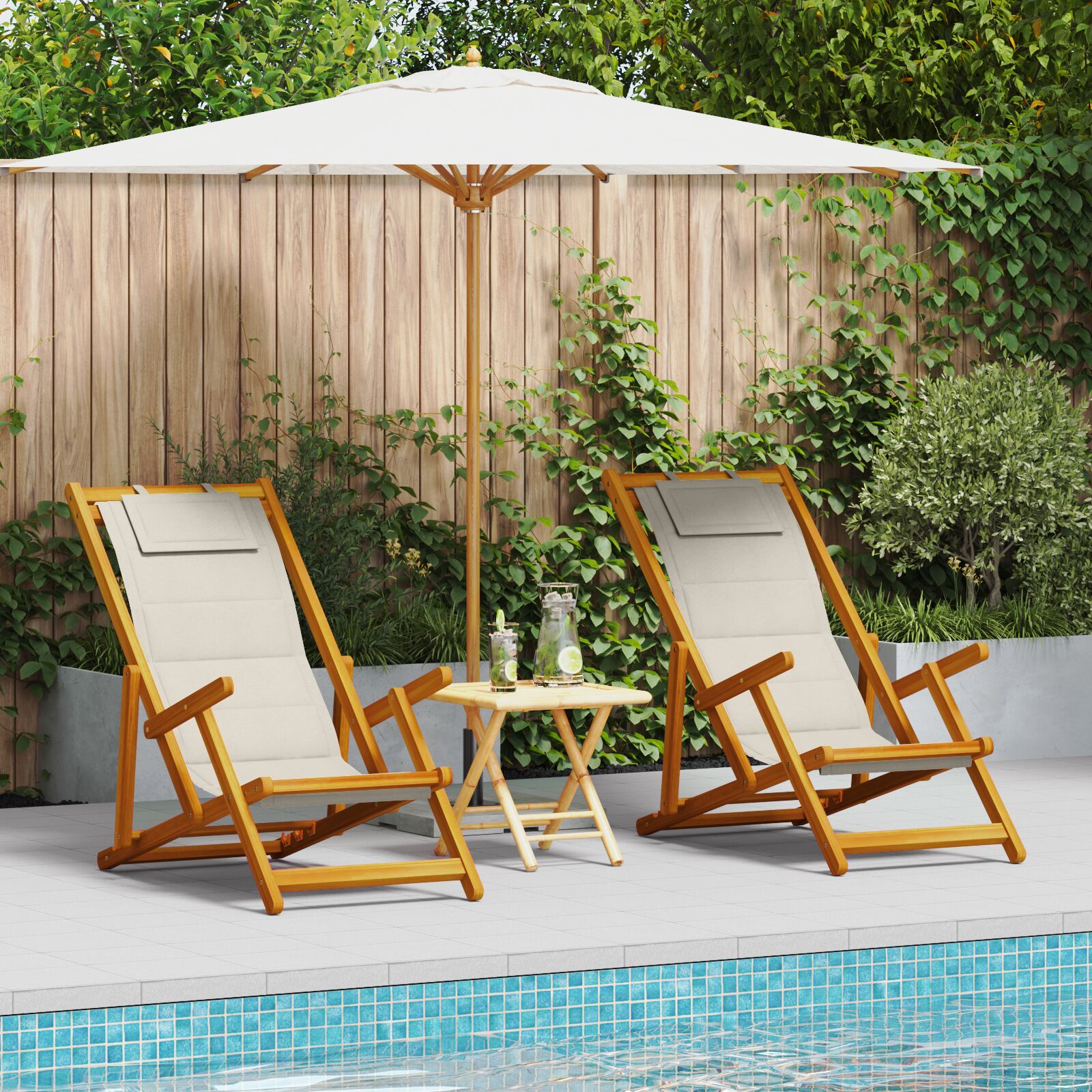 Folding Beach Chairs 2 Pack Light Grey Solid Wood Acacia & Textilene