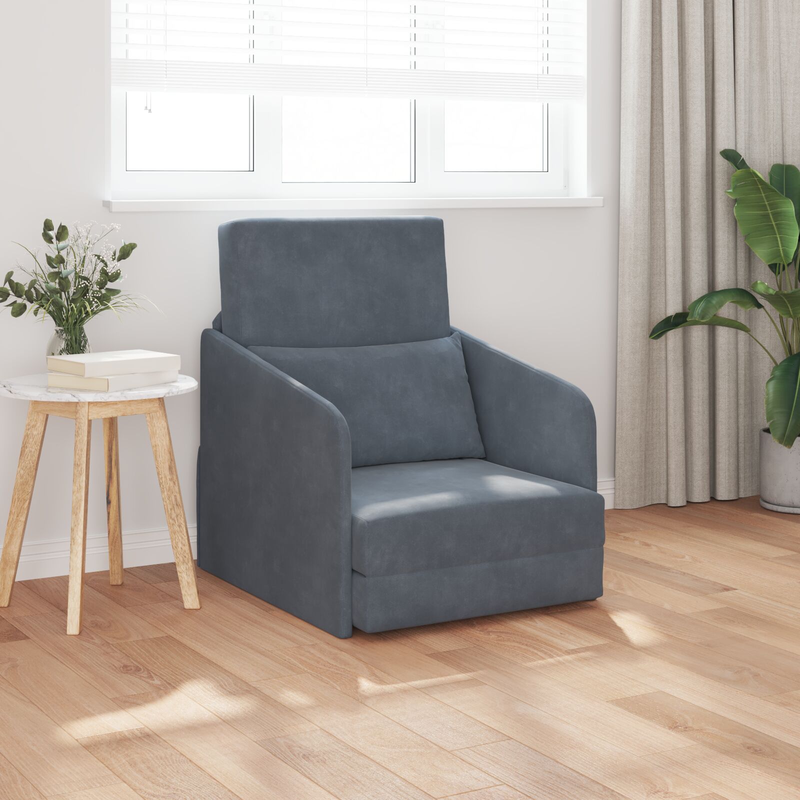 Floor Sofa Bed 2-in-1 Dark Grey 65x80x83 cm Velvet