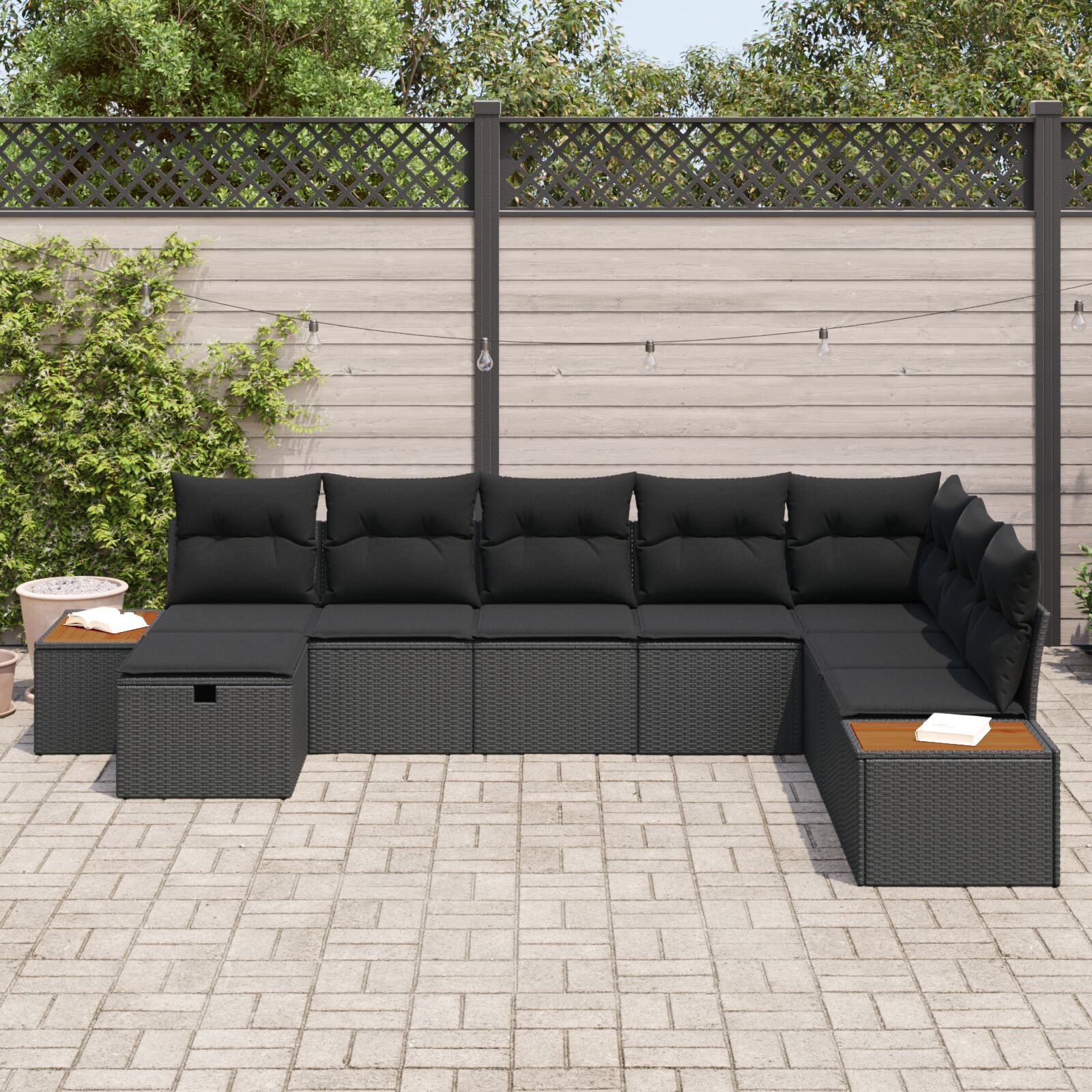 8 Piece Garden Sofa Set with Cushions Black Poly Rattan