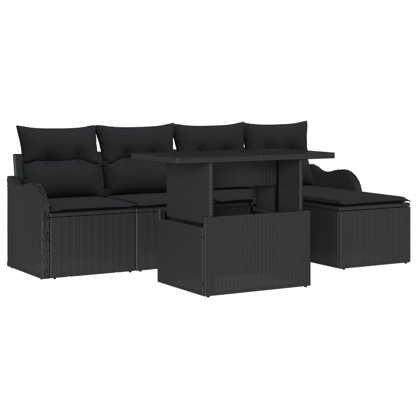 6 Piece Garden Sofa Set with Cushions Black Poly Rattan, vidaXL 2-Seater Garden Sofa with Storage & Cushions Black Poly Rattan