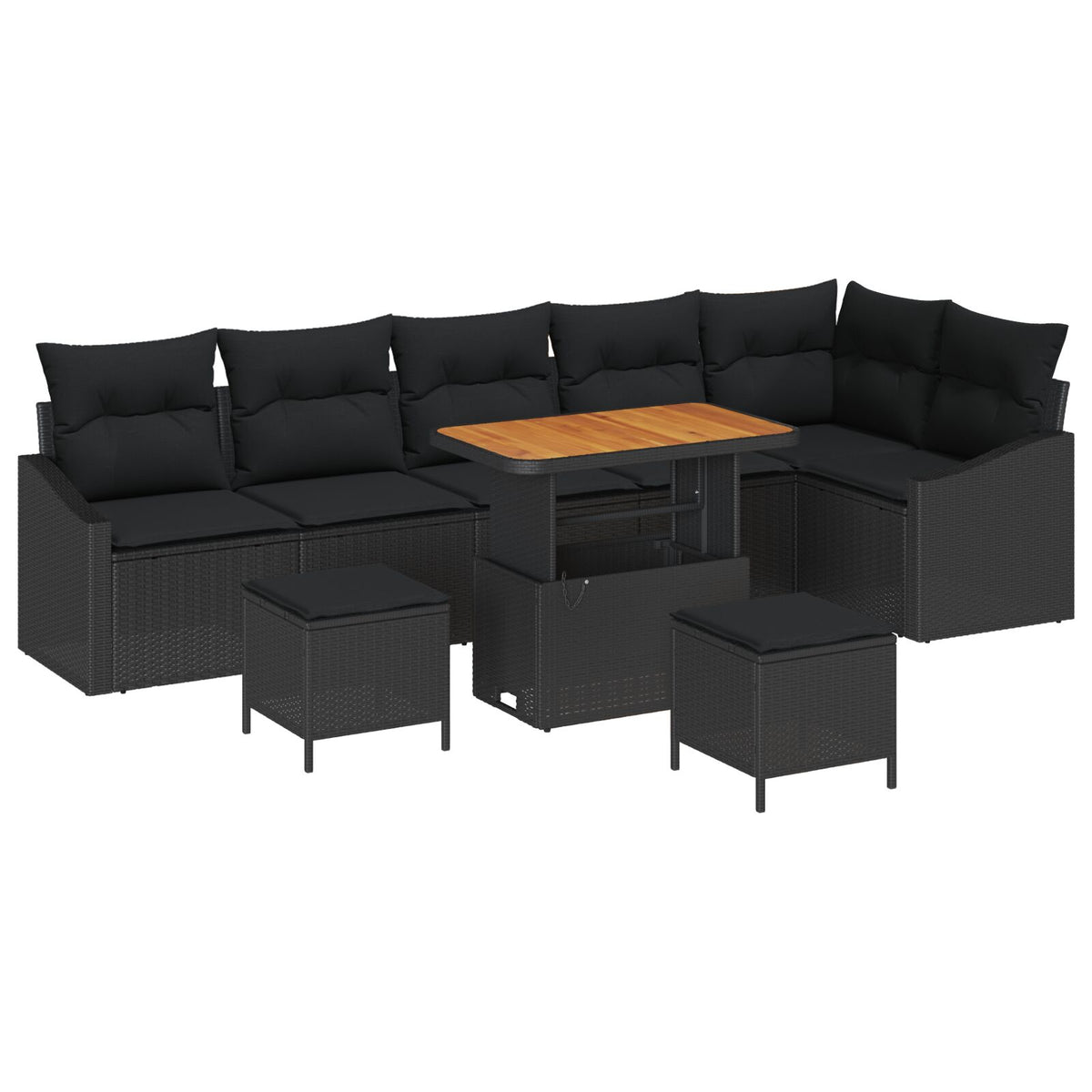 9 Piece Garden Sofa Set with Cushions Black Poly Rattan Acacia, vidaXL 2-Seater Garden Sofa with Storage &amp; Cushions Black Poly Rattan, vidaXL 3 Piece Garden Dining Set with Cushions Black Poly Rattan Acacia