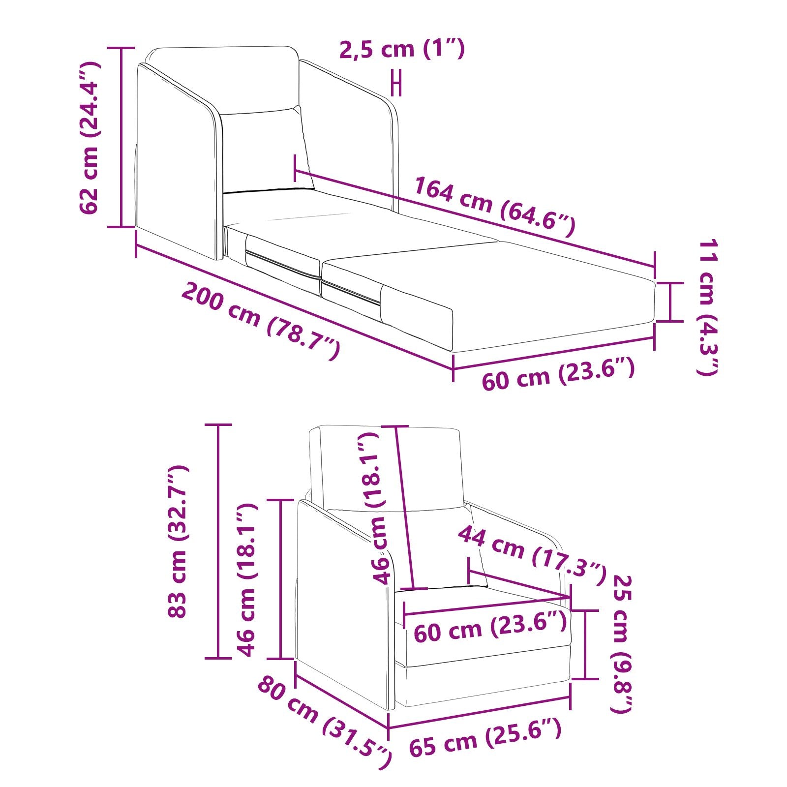Floor Sofa Bed 2-in-1 Dark Grey 65x80x83 cm Velvet