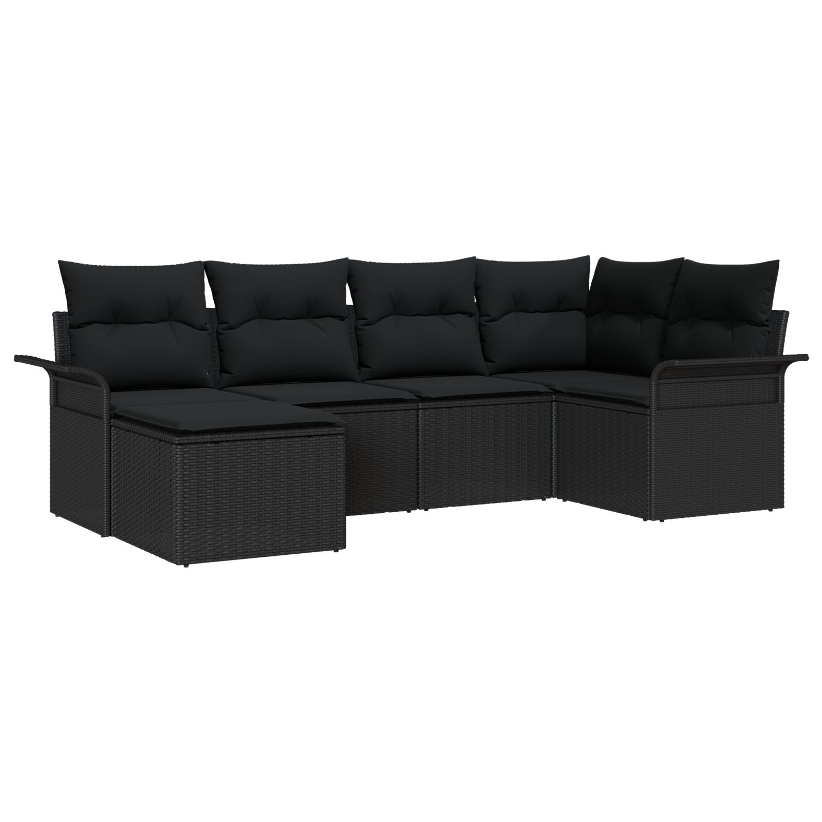 6 Piece Garden Sofa Set with Cushions Black Poly Rattan, vidaXL 2-Seater Garden Sofa with Storage & Cushions Black Poly Rattan