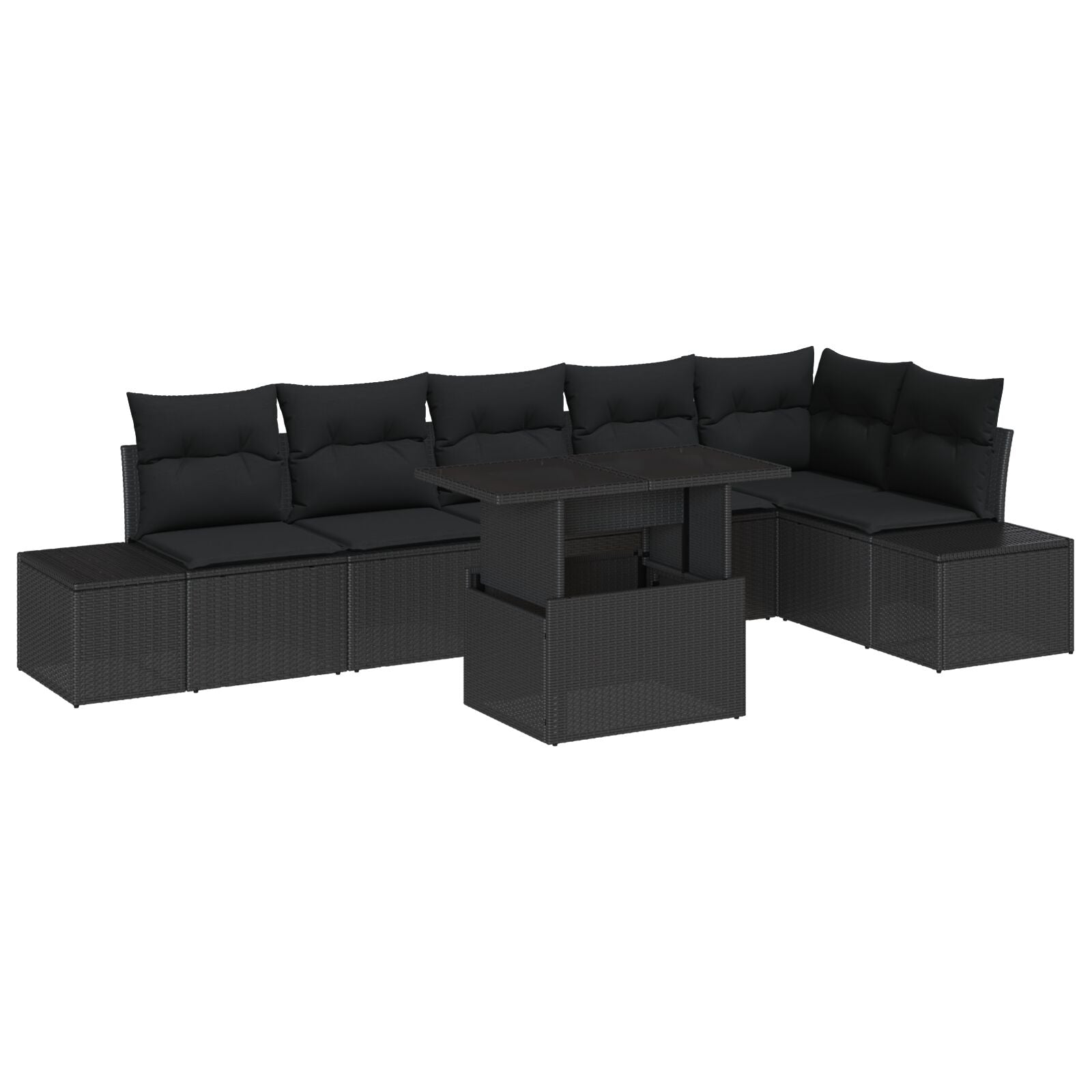 7 Piece Garden Sofa Set with Cushions Black Poly Rattan