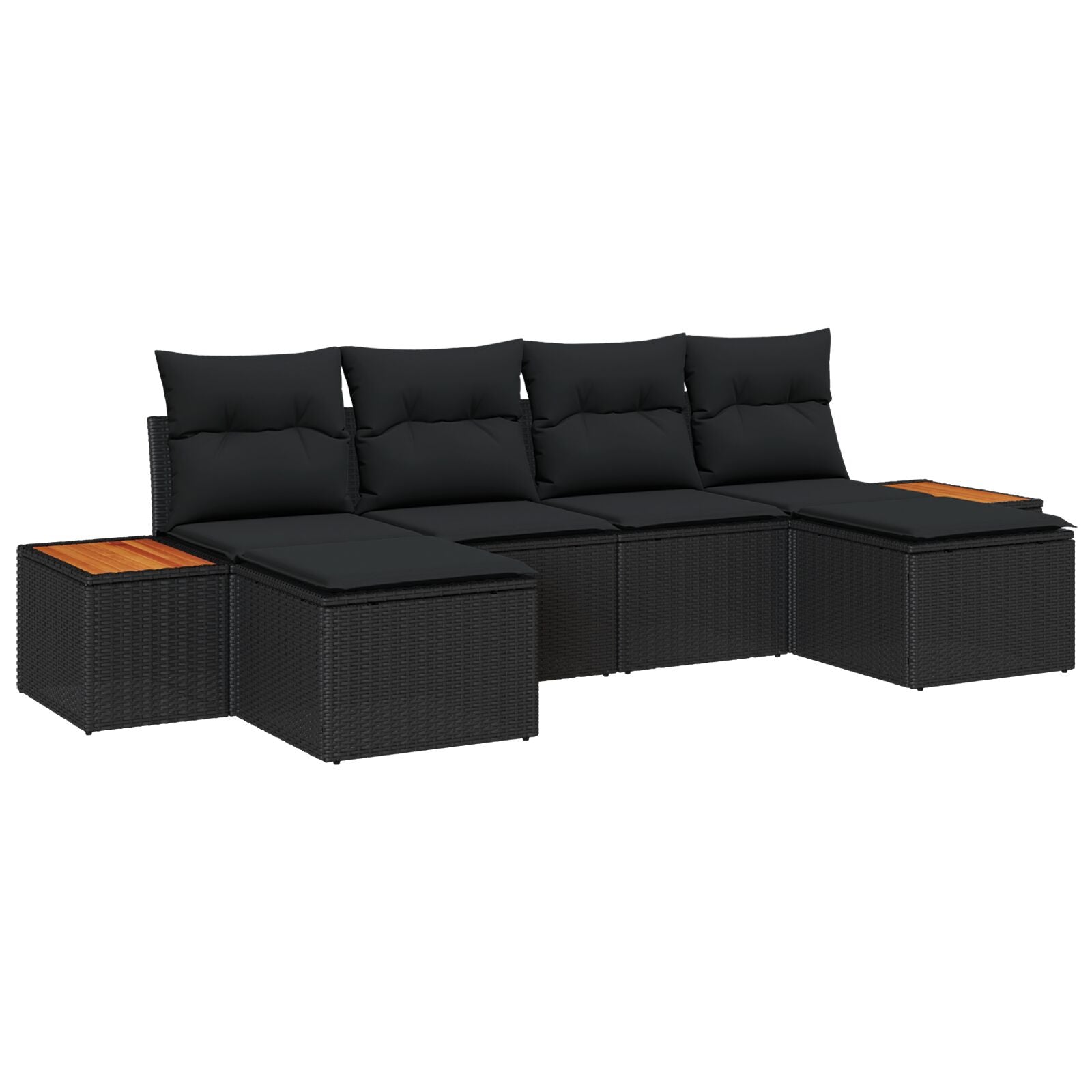 6 Piece Garden Sofa Set with Cushions Black Poly Rattan Acacia