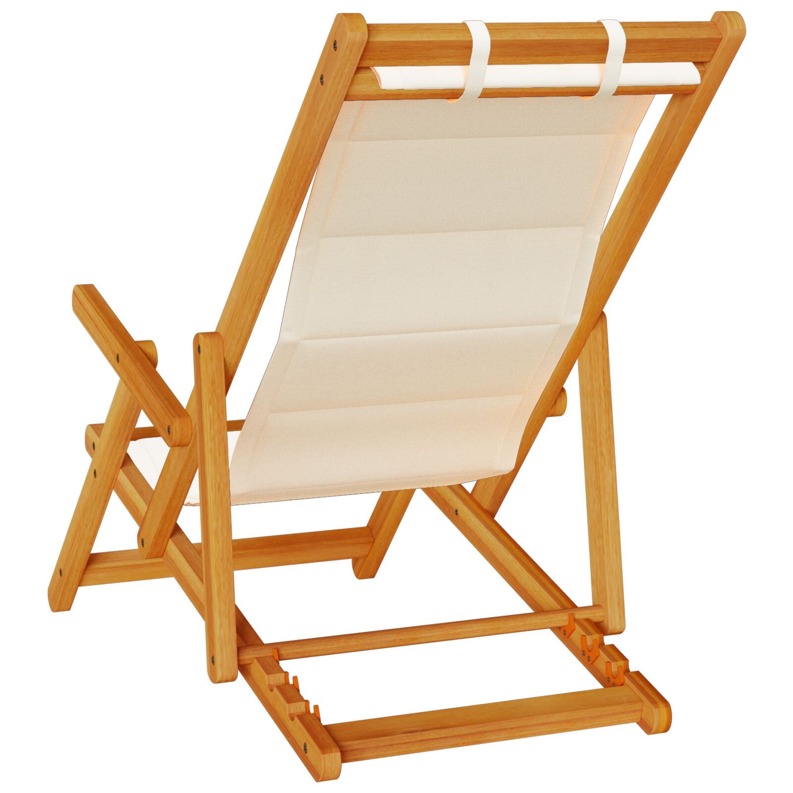 Folding Beach Chairs 2 Pack - Cream Acacia Wood & Textilene