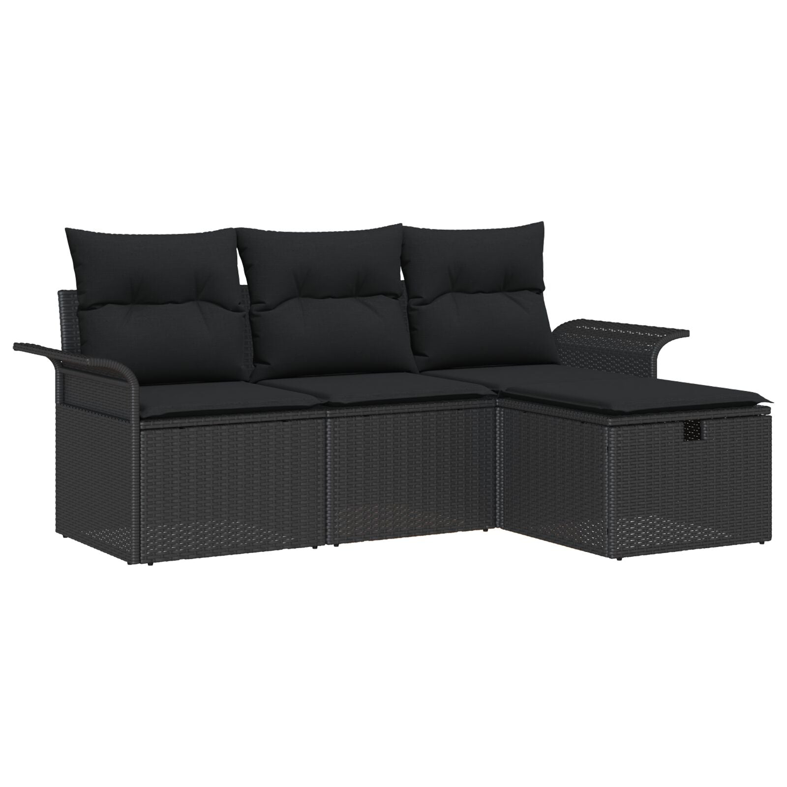 4 Piece Garden Sofa Set with Cushions Black Poly Rattan, vidaXL 2-Seater Garden Sofa with Storage & Cushions Black Poly Rattan