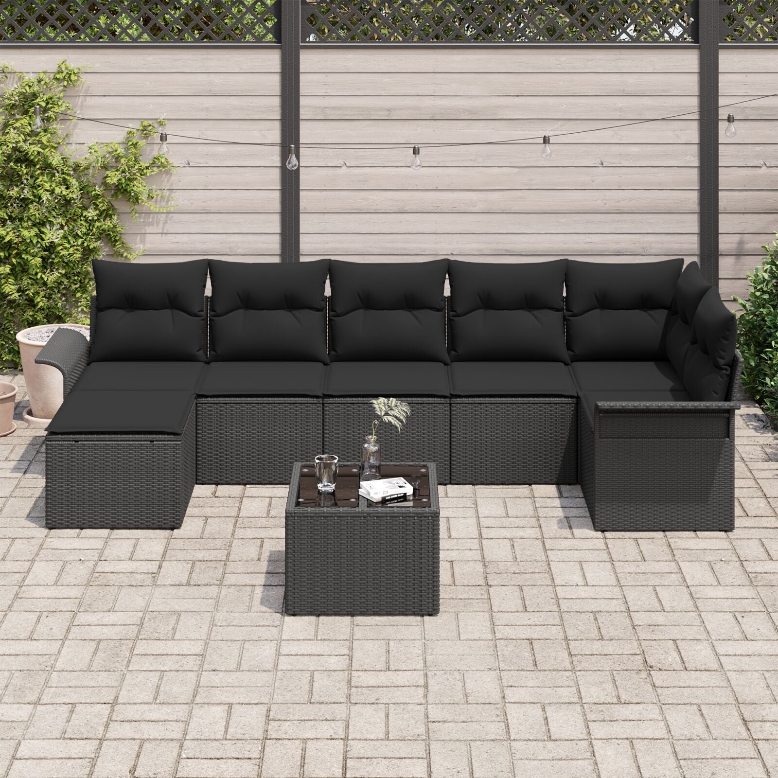 8 Piece Garden Sofa Set with Cushions Beige Poly Rattan