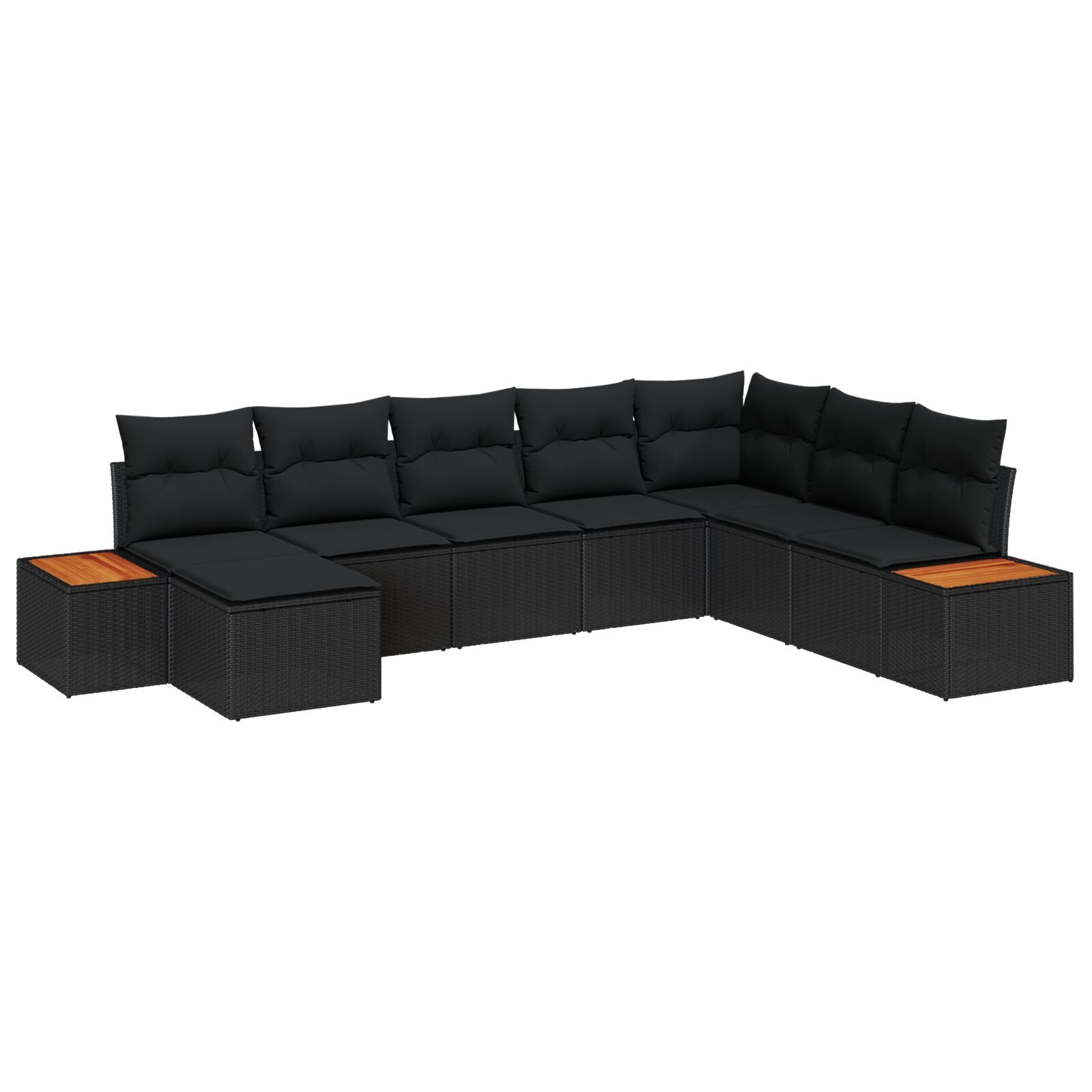 8 Piece Garden Sofa Set with Cushions Black Poly Rattan Acacia