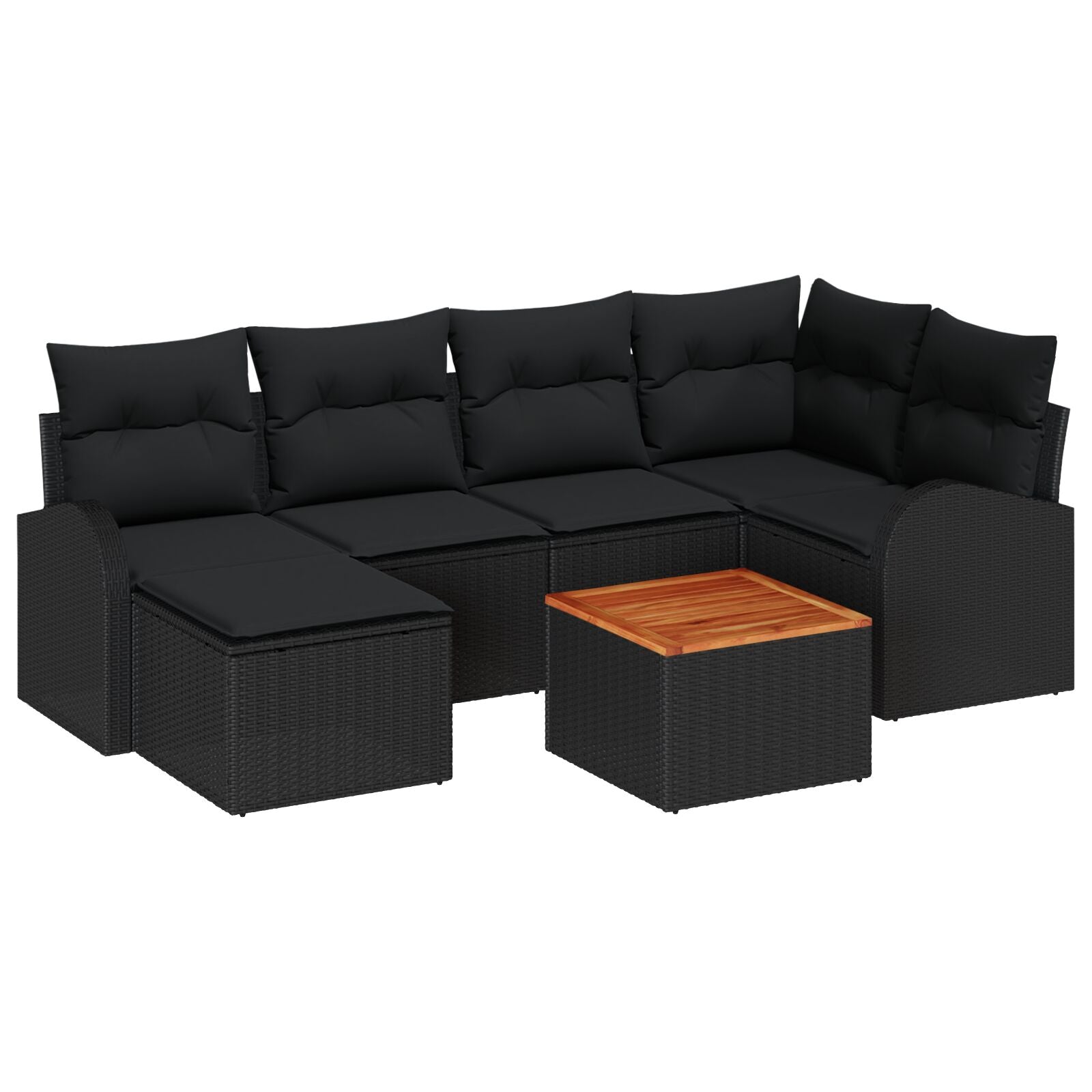 7-Piece Garden Sofa Set with Cushions Black Poly Rattan Acacia, vidaXL 2-Seater Garden Sofa with Storage & Cushions Black Poly Rattan