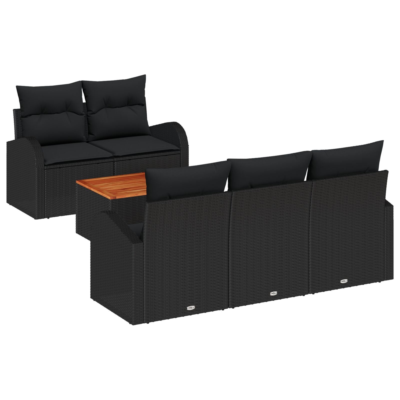 6 Piece Garden Sofa Set with Cushions Black Poly Rattan Acacia