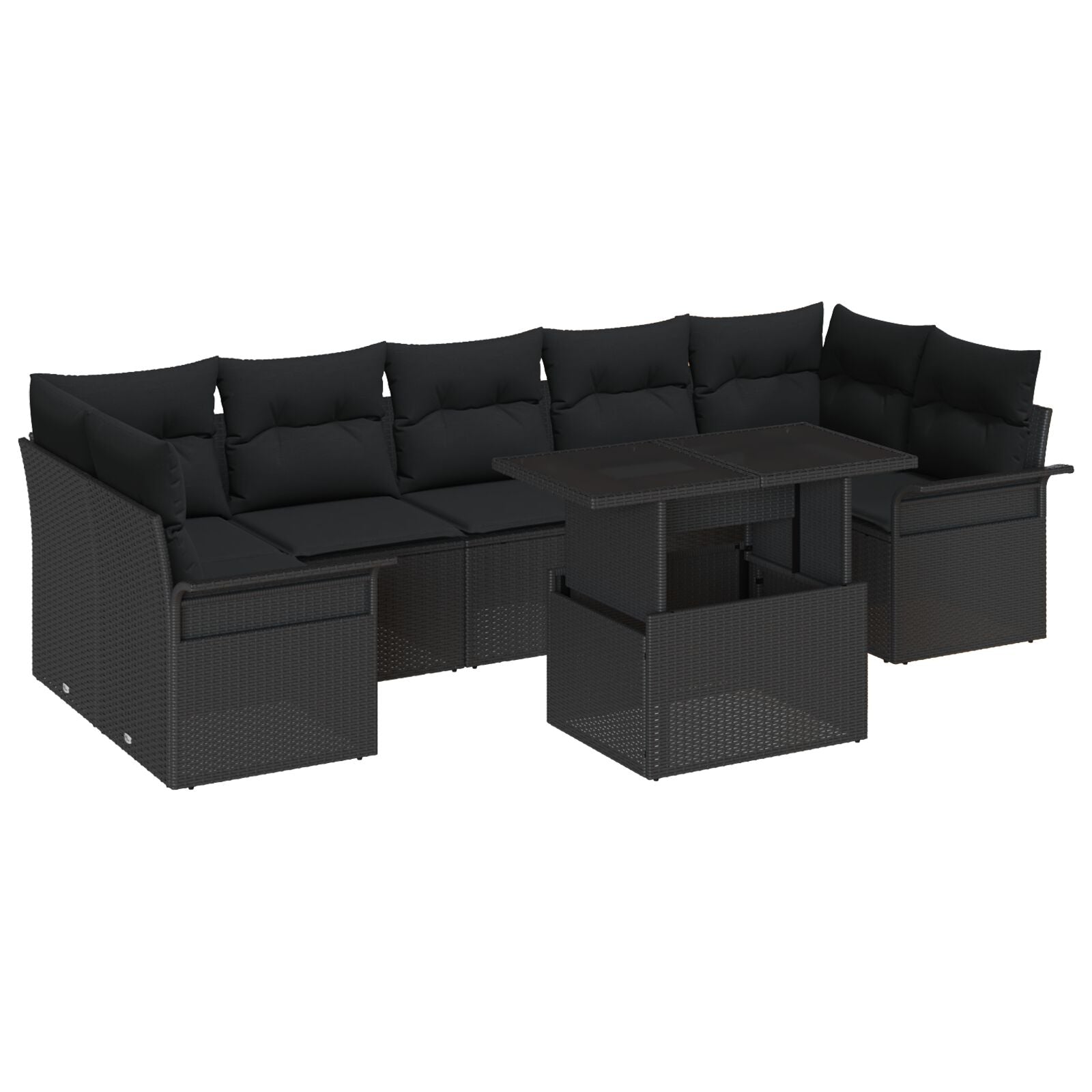 8 Piece Garden Sofa Set with Cushions Black Poly Rattan, vidaXL 2-Seater Garden Sofa with Storage & Cushions Black Poly Rattan