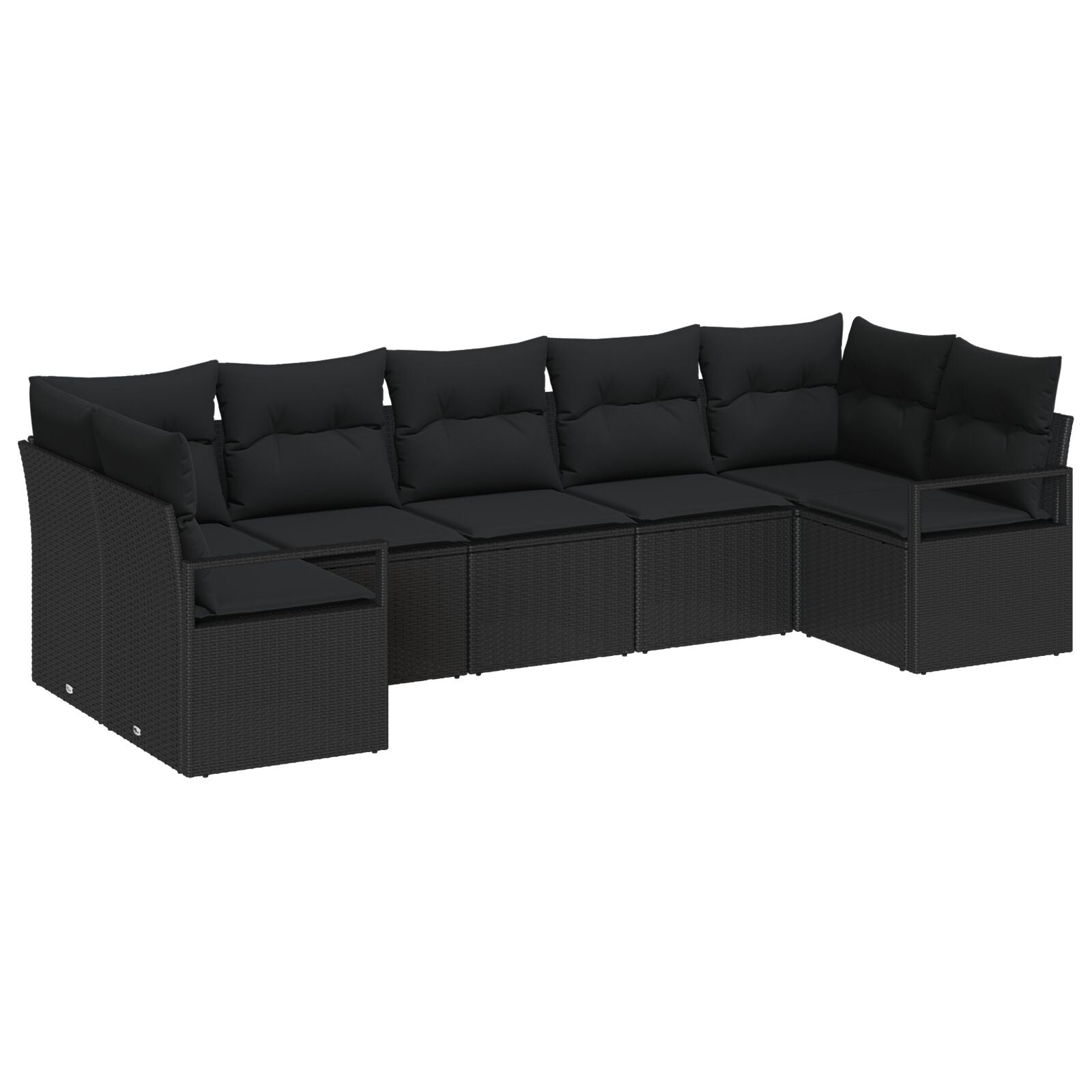 7 Piece Garden Sofa Set with Cushions Black Poly Rattan, vidaXL 2-Seater Garden Sofa with Storage & Cushions Black Poly Rattan