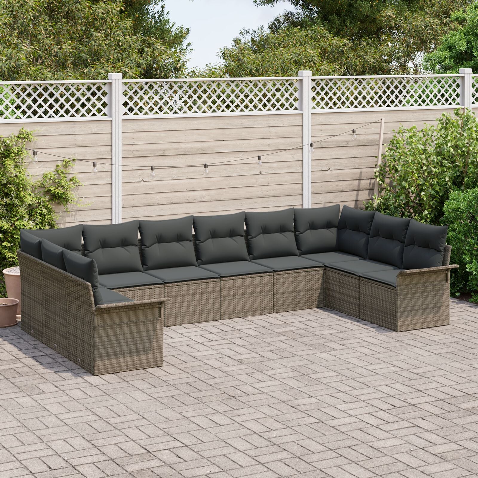 10 Piece Garden Sofa Set with Cushions Grey Poly Rattan