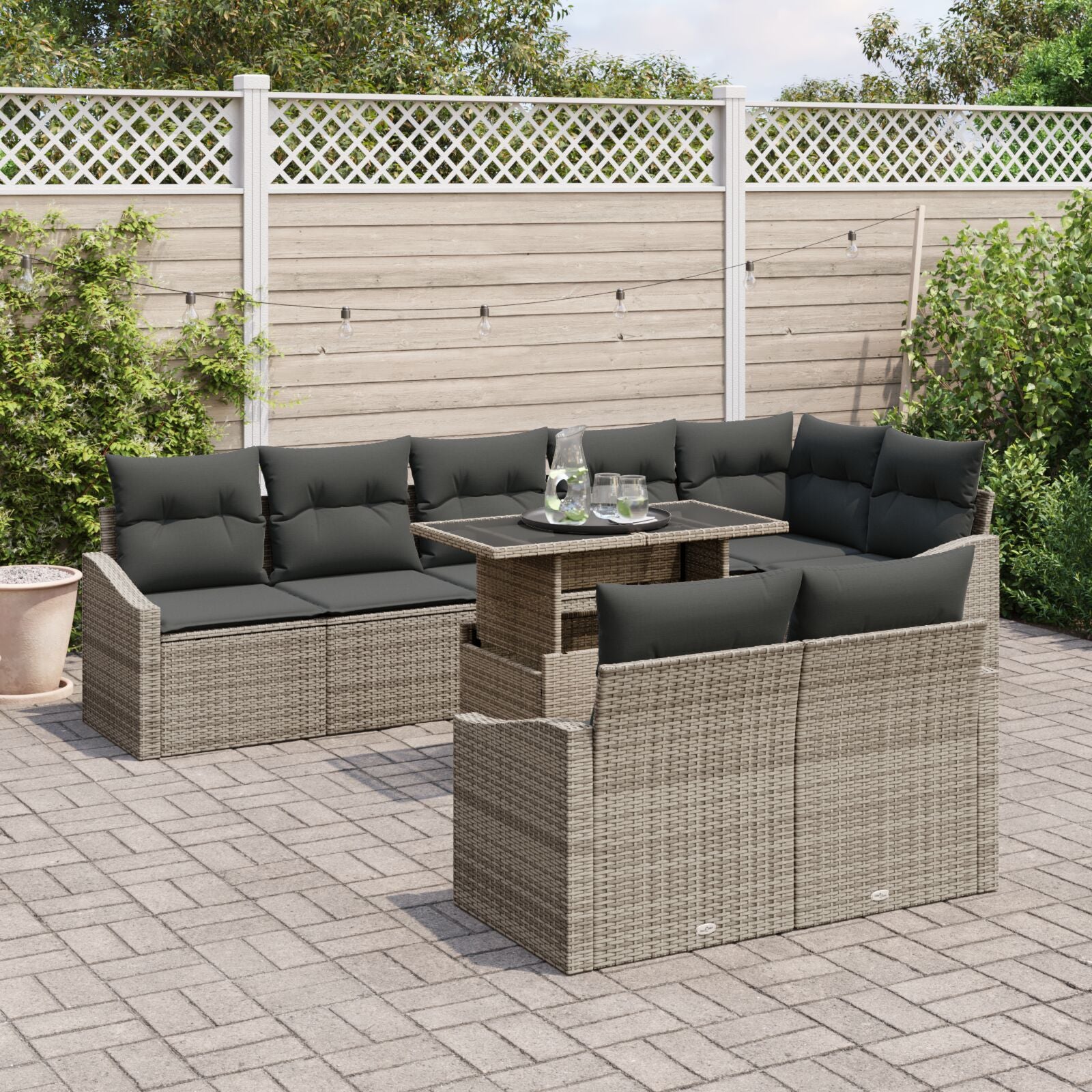 9 Piece Garden Sofa Set with Cushions Grey Poly Rattan