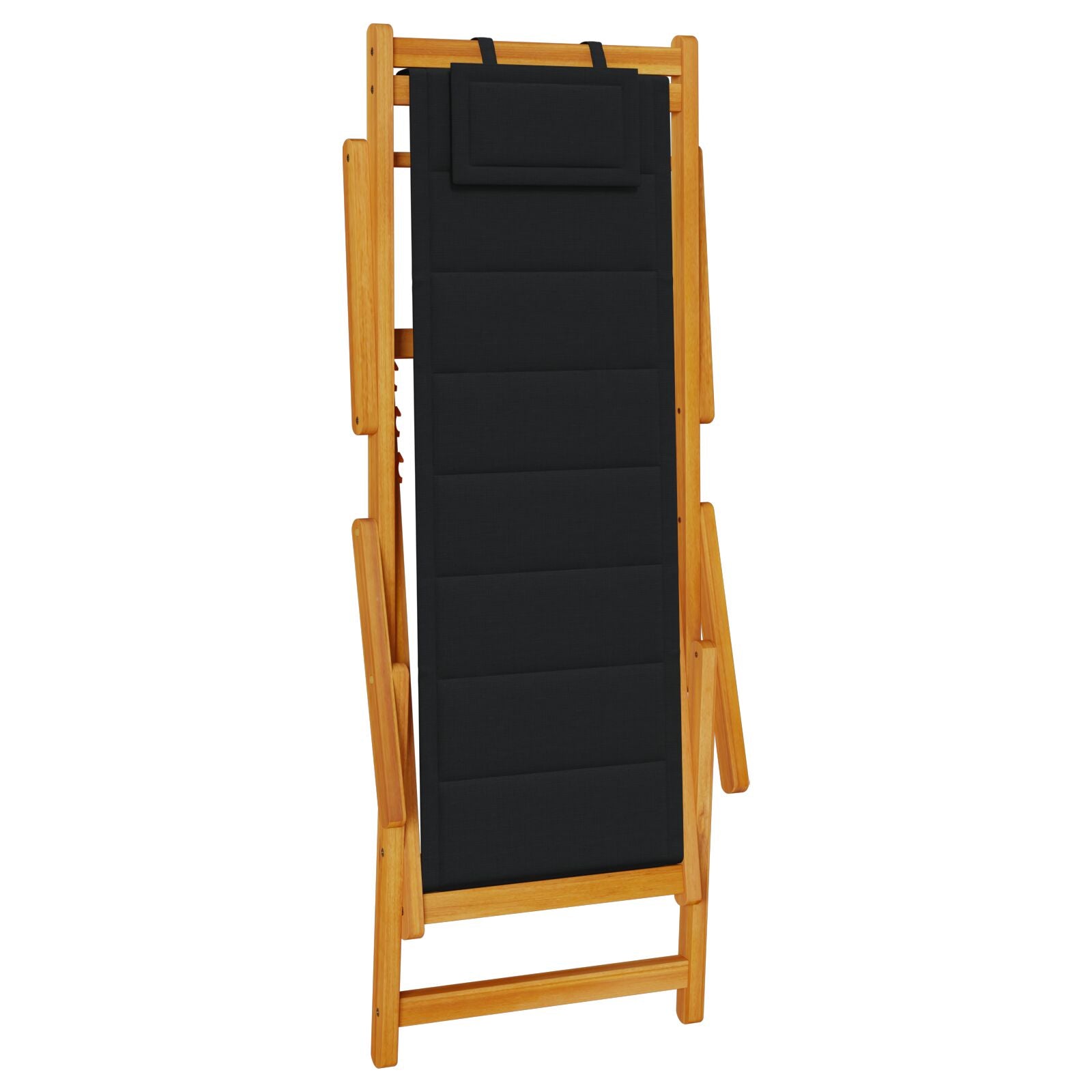 Folding Beach Chairs 2 Pack Black Solid Acacia Wood & Textilene