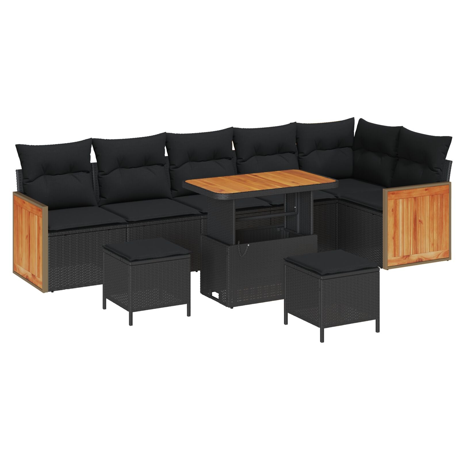 9 Piece Garden Sofa Set with Cushions Black Poly Rattan Acacia, vidaXL 2-Seater Garden Sofa with Cushions Black Poly Rattan, vidaXL 3 Piece Garden Dining Set with Cushions Black Poly Rattan Acacia