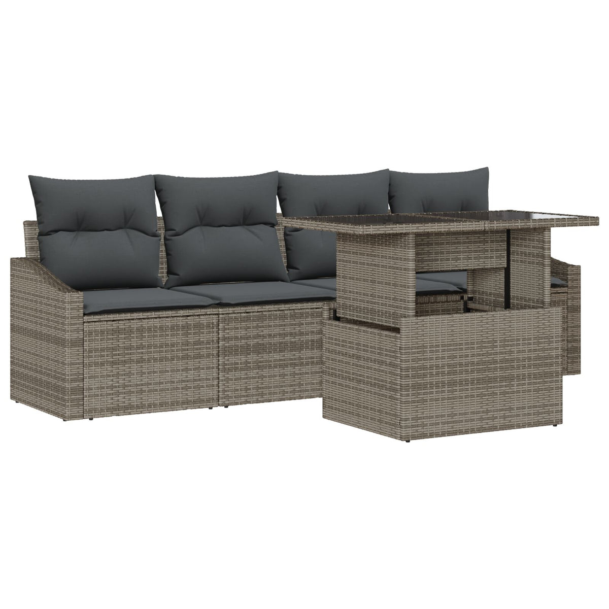 5 Piece Garden Sofa Set with Cushions Grey Poly Rattan