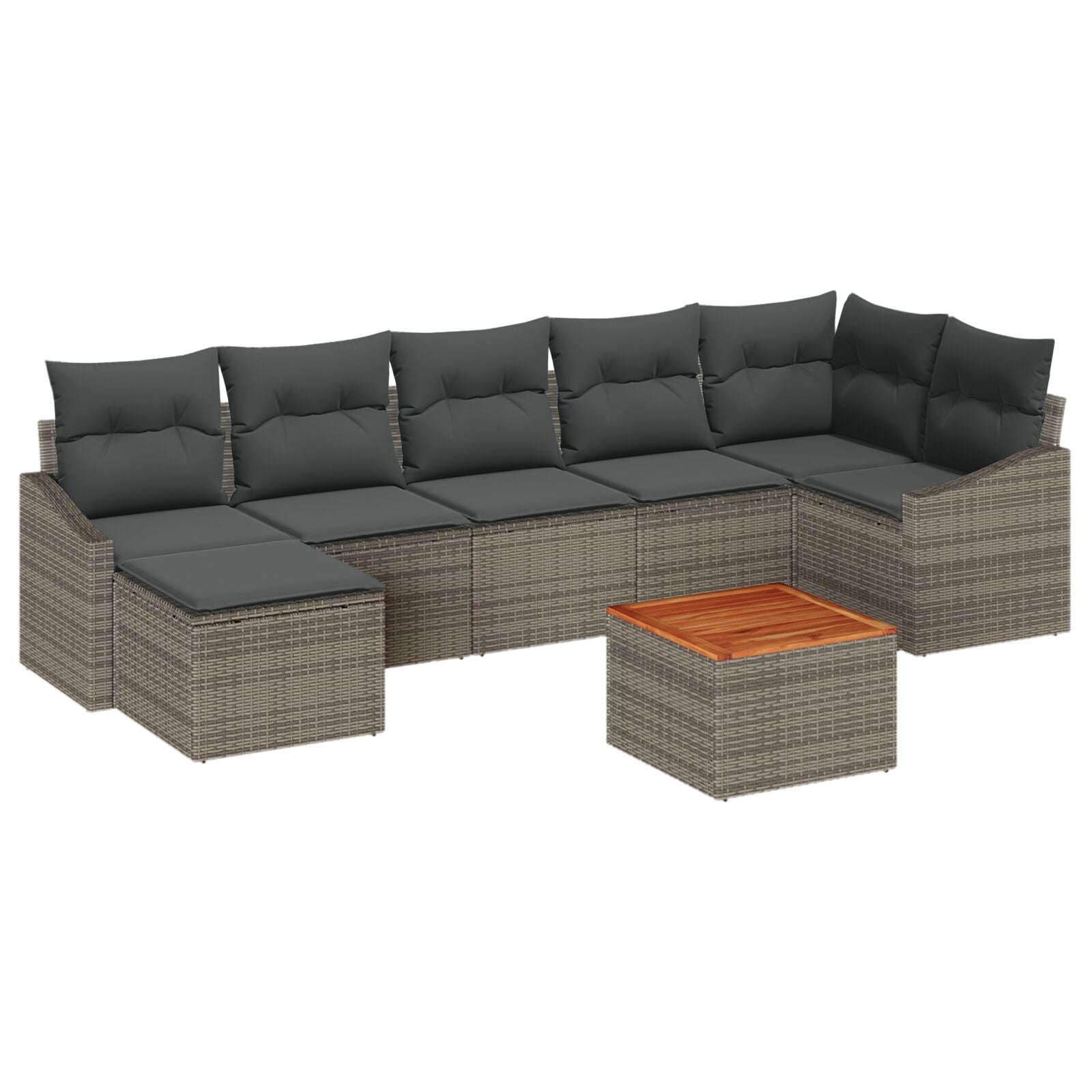 8 Piece Garden Sofa Set with Cushions Grey Poly Rattan Acacia