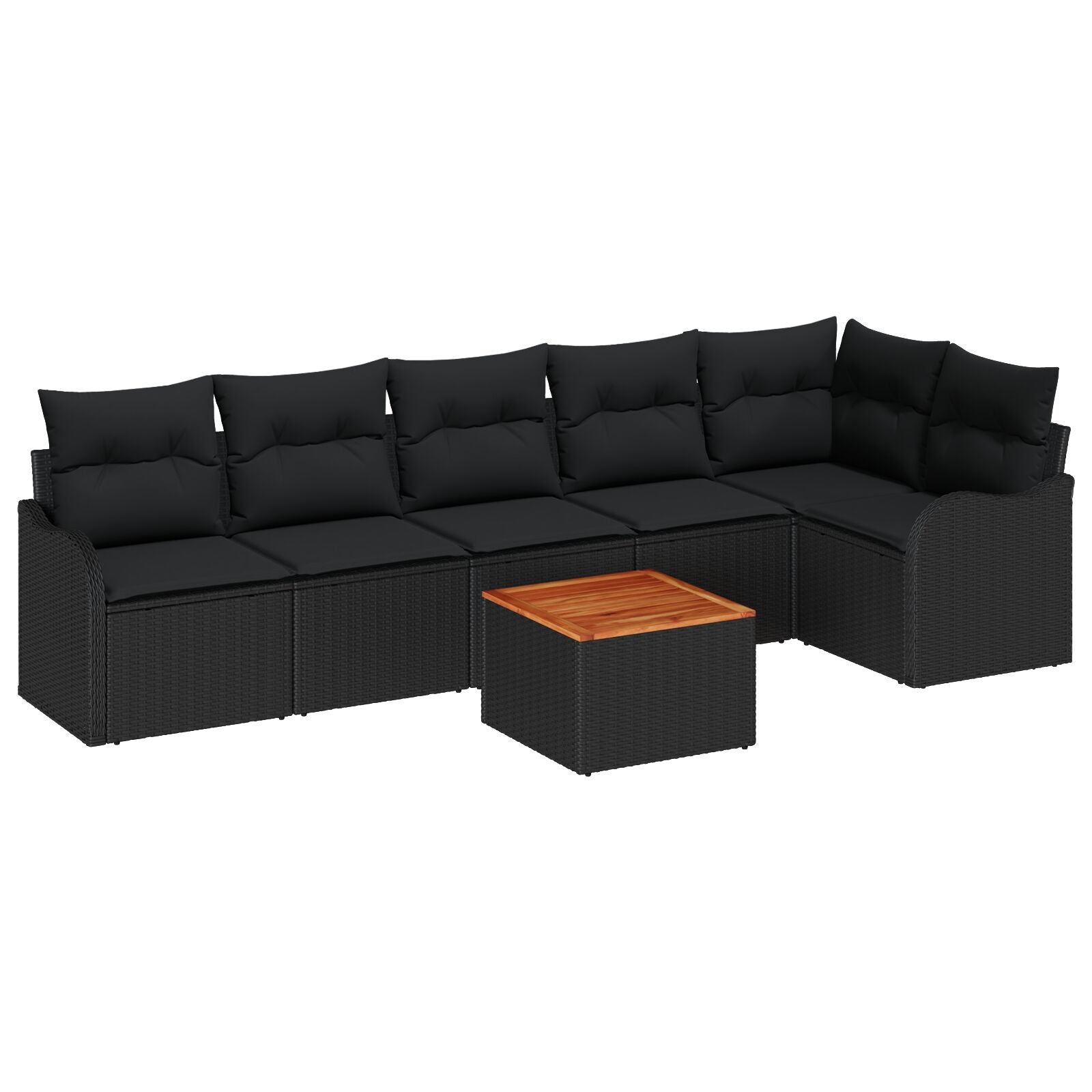 7 Piece Garden Sofa Set with Cushions Black Poly Rattan Acacia, vidaXL 2-Seater Garden Sofa with Storage & Cushions Black Poly Rattan