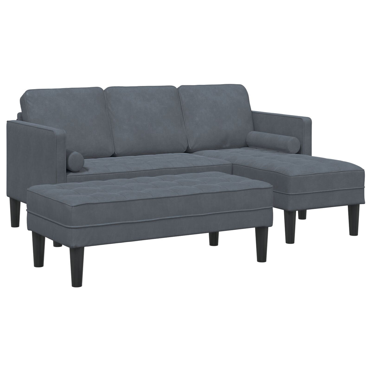 Garden Sofa with Bench and Cushions L-Shaped Dark Grey Velvet, vidaXL 3-Seater Sofa with Chaise L-shaped Dark Grey 160 cm Velvet, vidaXL Bench Dark Grey 113 cm Velvet