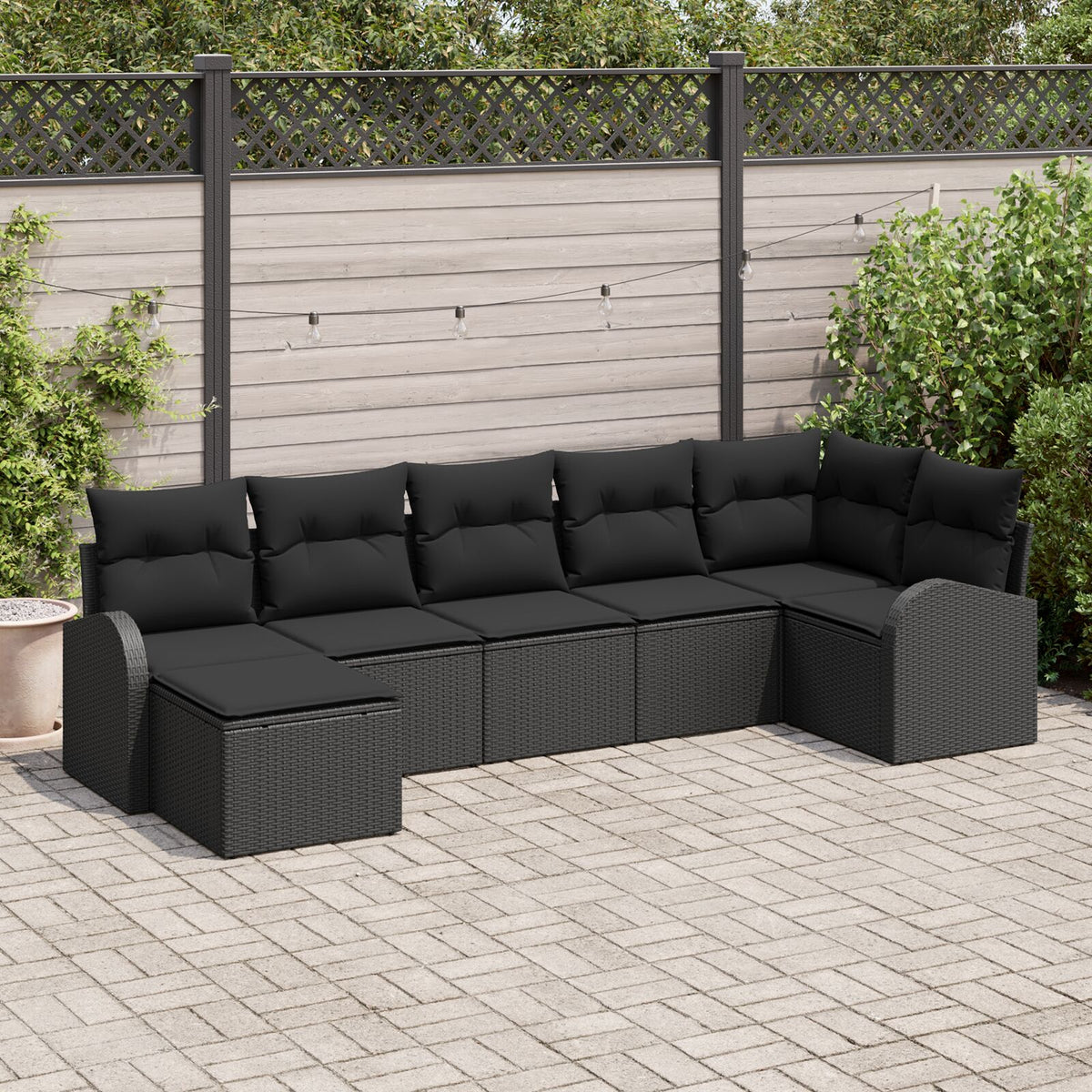 Garden Sofa Set 7 Piece Set Black Poly Rattan Outdoor Sofa