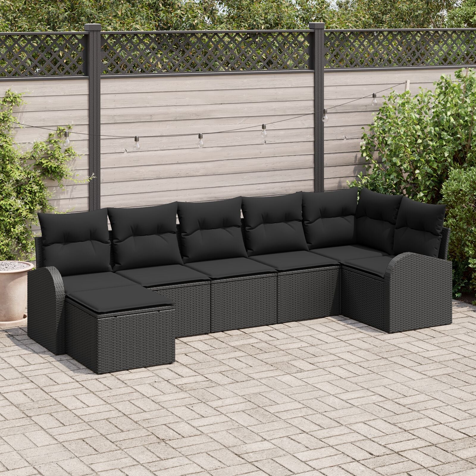 Garden Sofa Set 7 Piece Set Black Poly Rattan Outdoor Sofa