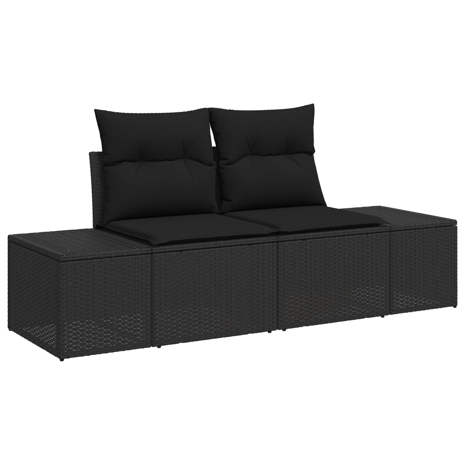 7 Piece Garden Sofa Set with Cushions Black Poly Rattan Acacia