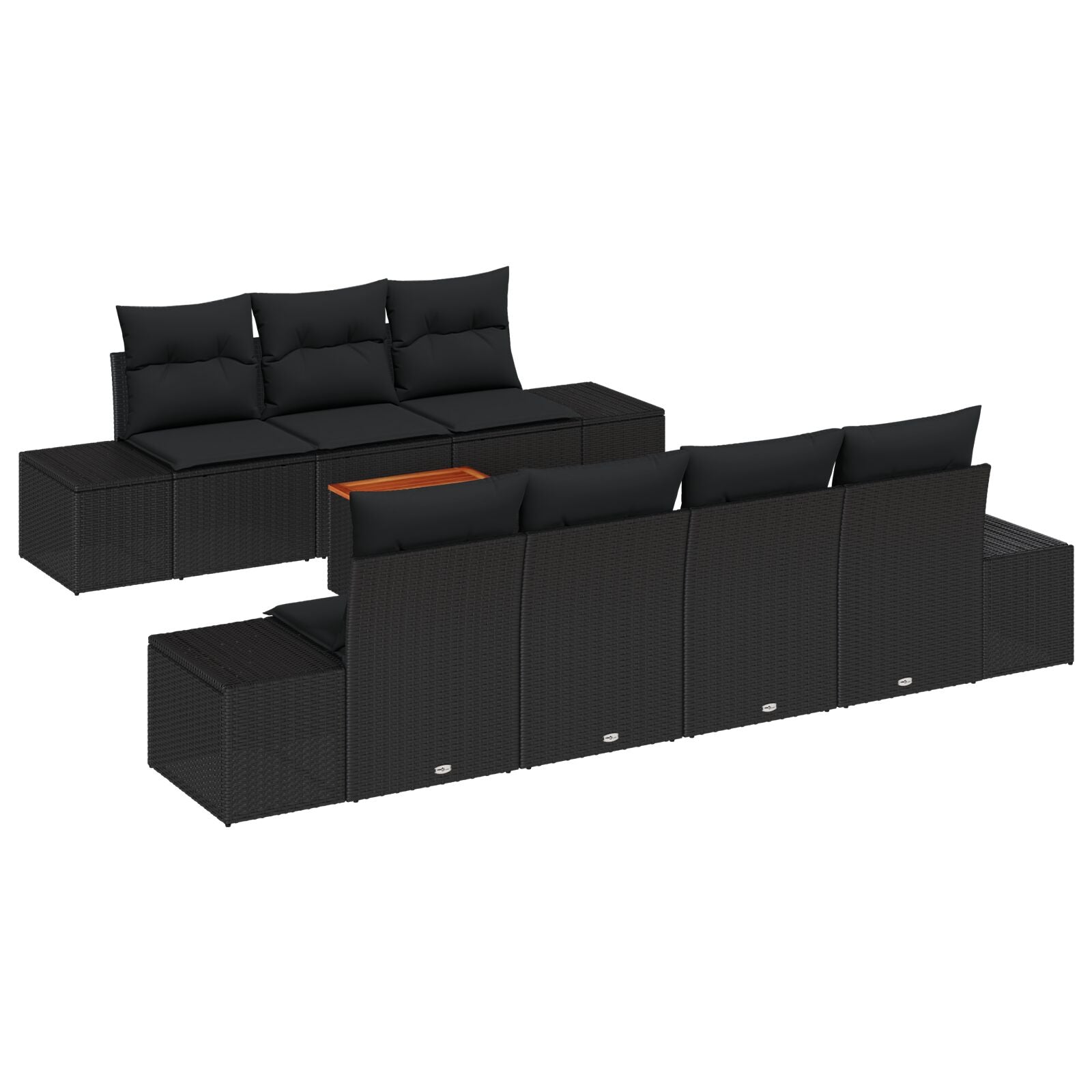 8 Piece Garden Sofa Set with Cushions Black Poly Rattan Acacia