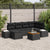 7 Piece Garden Sofa Set with Cushions Black Poly Rattan Acacia