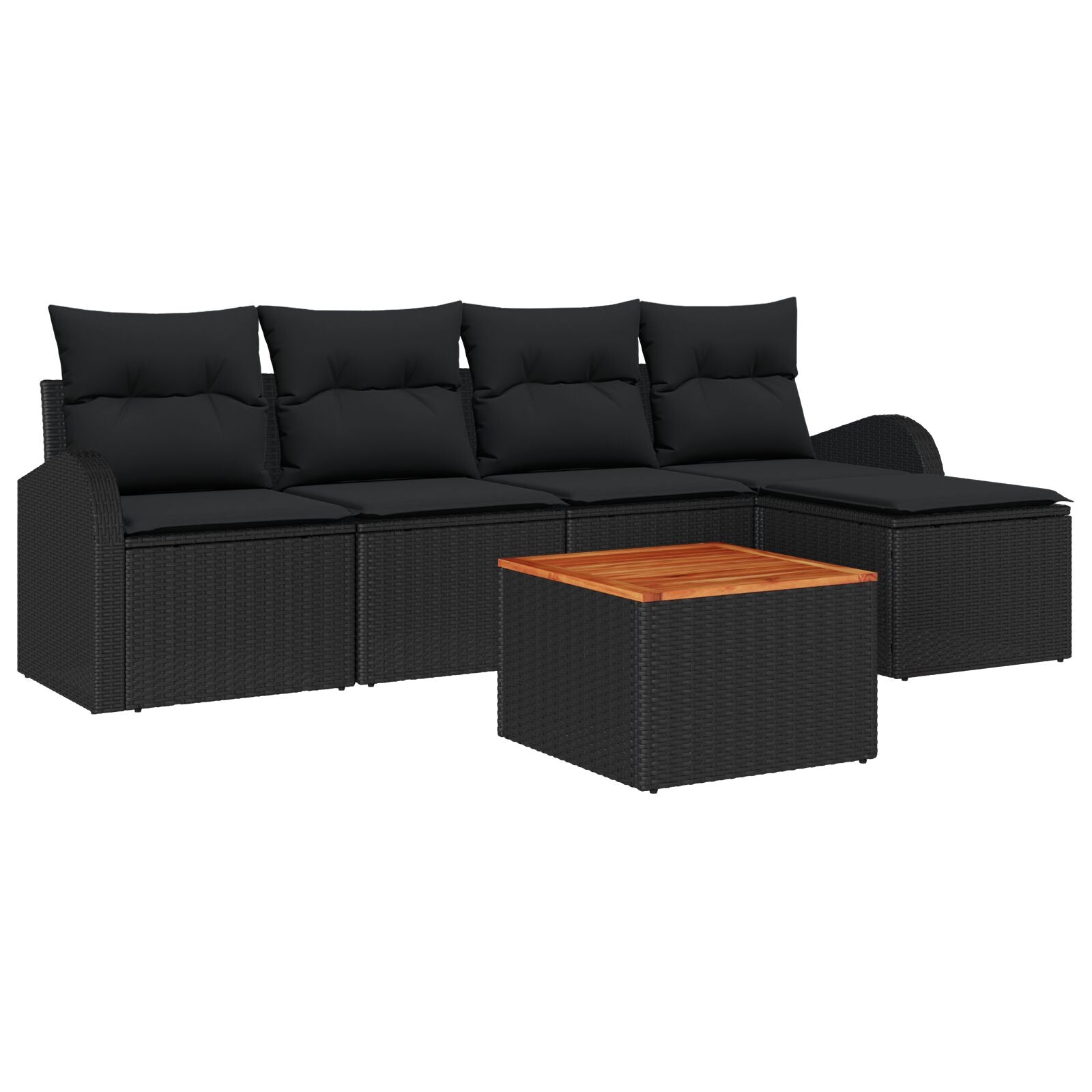 6 Piece Garden Sofa Set with Cushions Black Poly Rattan Acacia