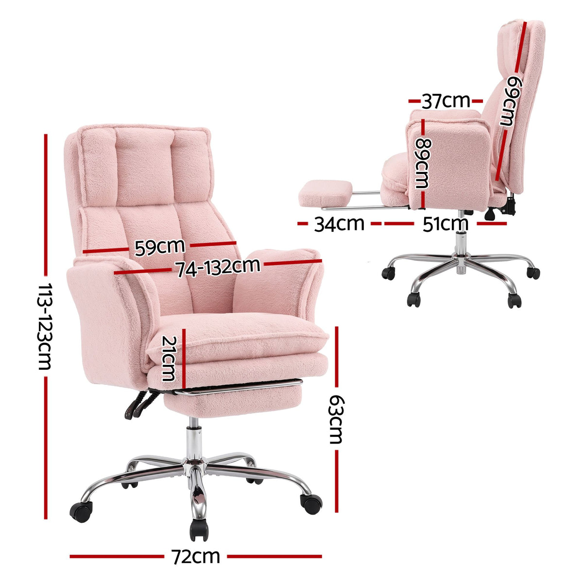 Artiss Big & Tall Criss Cross Office Chair with Flip Armrests Foot Rest Reclining Teddy Fleece Pink