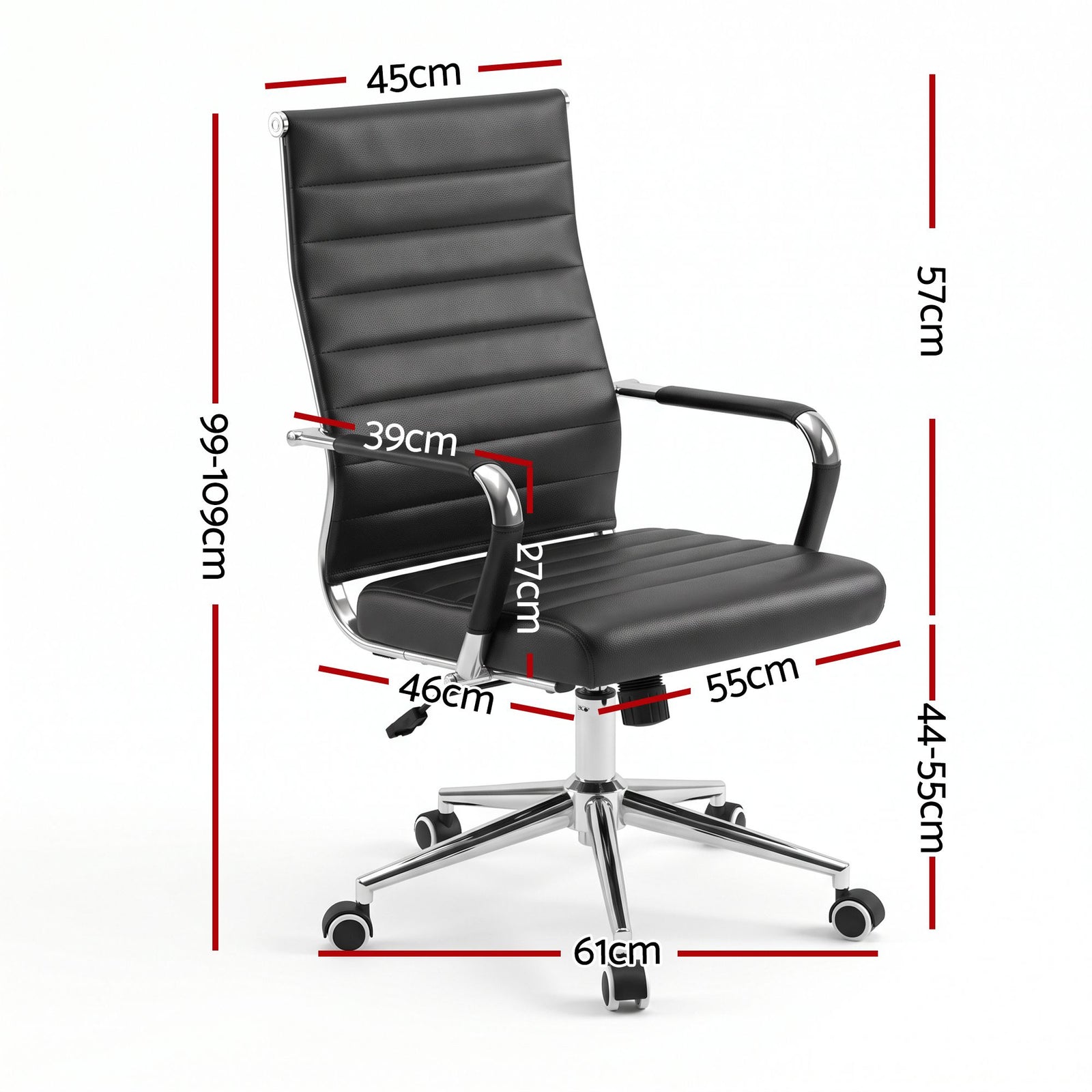 Artiss Conference Office Chair Swivel Computer Chair High Back Ribbed PU Leather Black