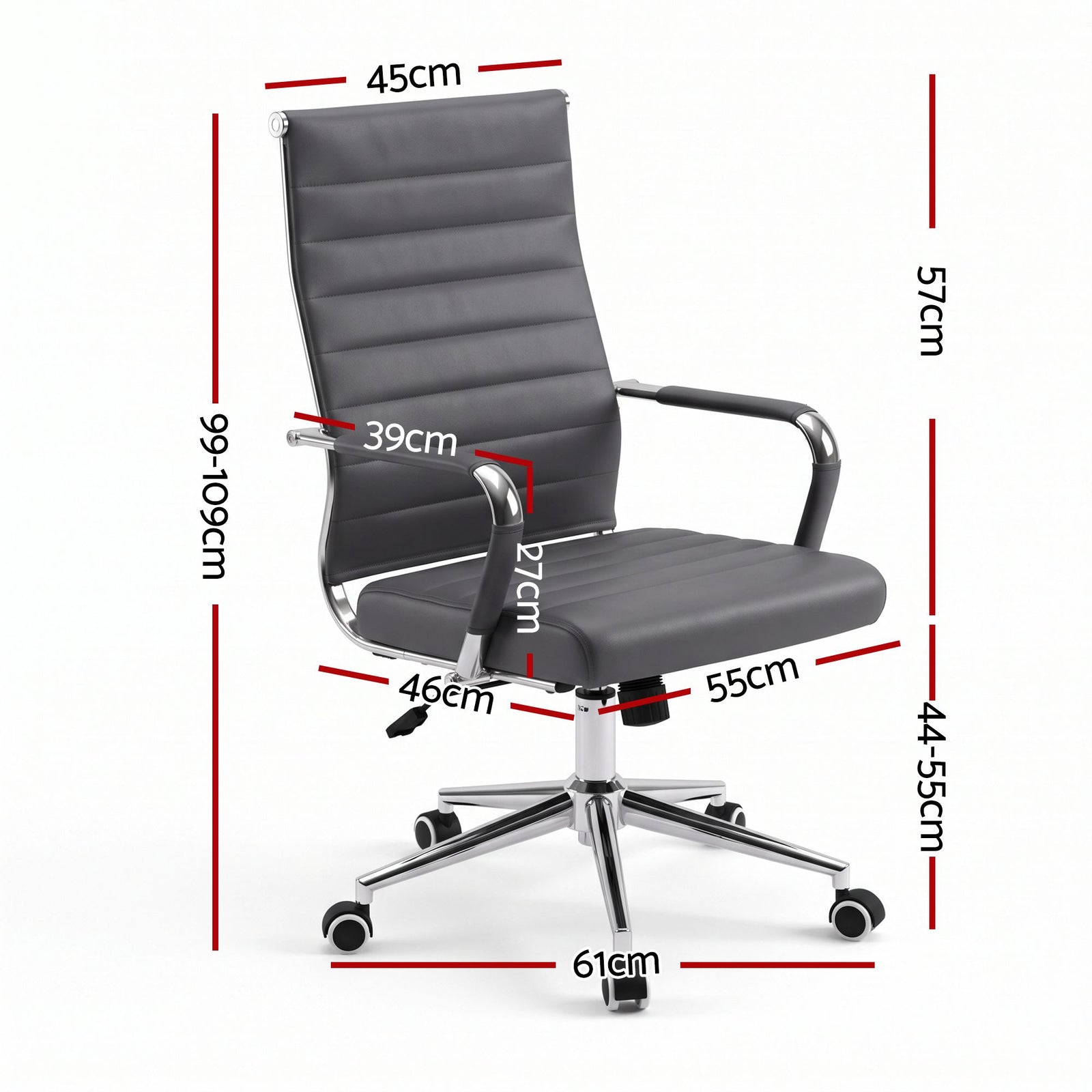 Artiss Conference Office Chair Swivel Computer Chair High Back Ribbed PU Leather Grey