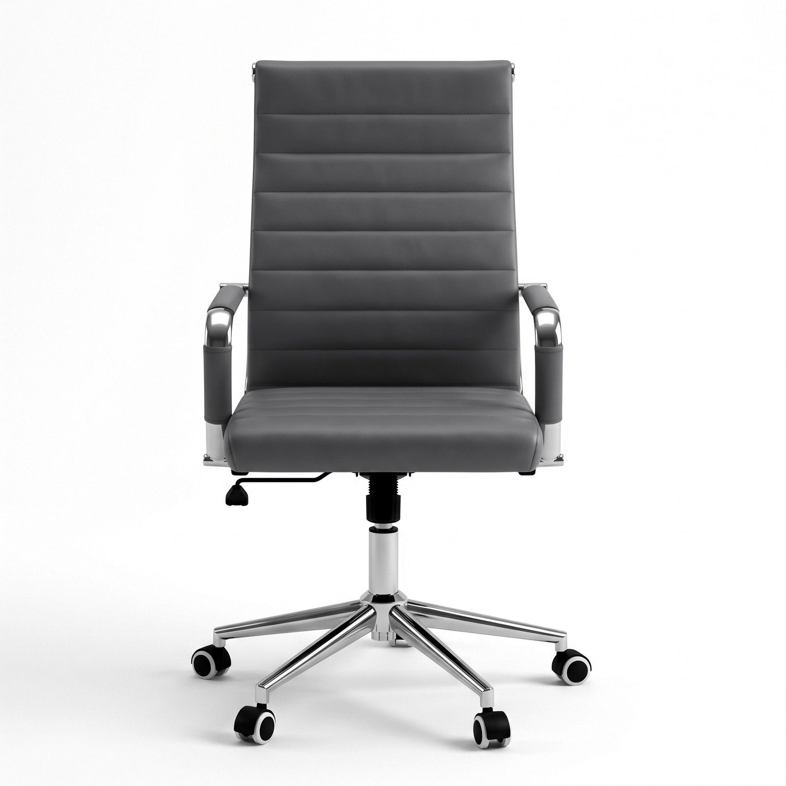Artiss Conference Office Chair Swivel Computer Chair High Back Ribbed PU Leather Grey