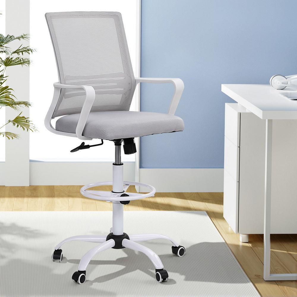 Artiss Office Chair Drafting Chairs Stool Computer Desk Studios Mesh White