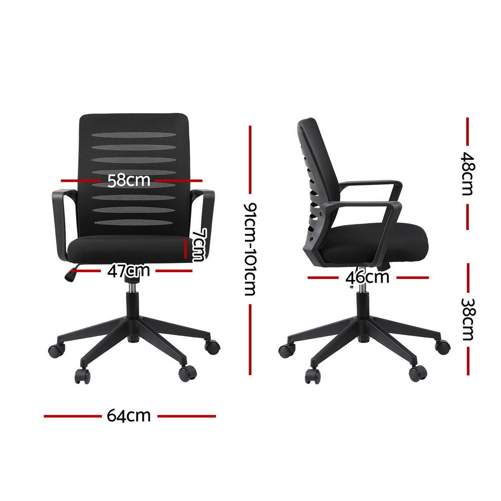 Artiss Ergonomic Office Chair Mesh Computer Desk Chairs with Lumbar Support, Height Adjustment Swivel Chair Mid Back for Home Office Study, Black