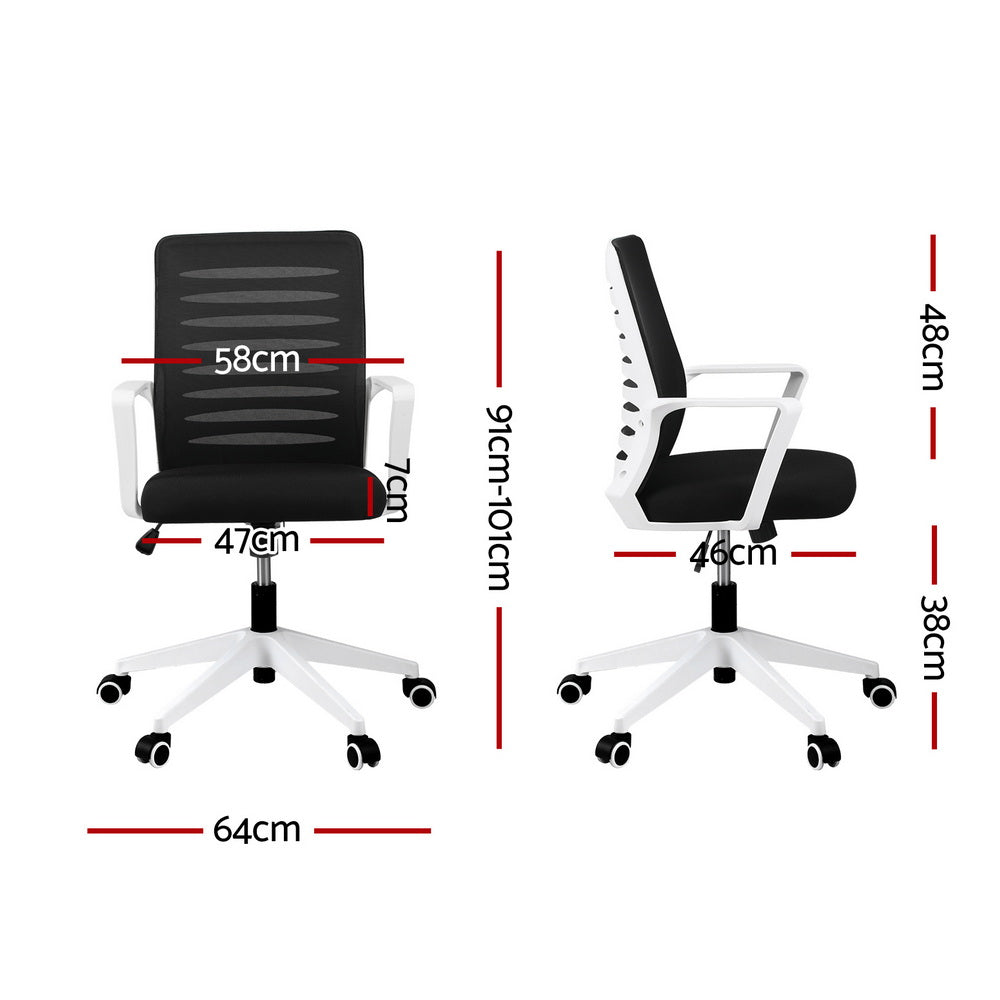Artiss Ergonomic Office Chair Mesh Computer Desk Chairs with Lumbar Support, Height Adjustment Swivel Chair Mid Back for Home Office Study, Black and White