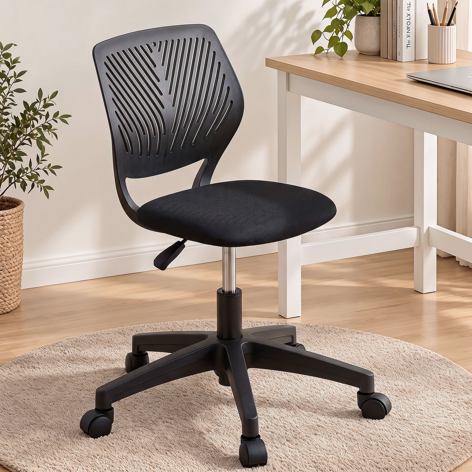 Artiss Ergonomic Office Chair Armless Study Chair Height Adjustable for Girls Boys Teens Black