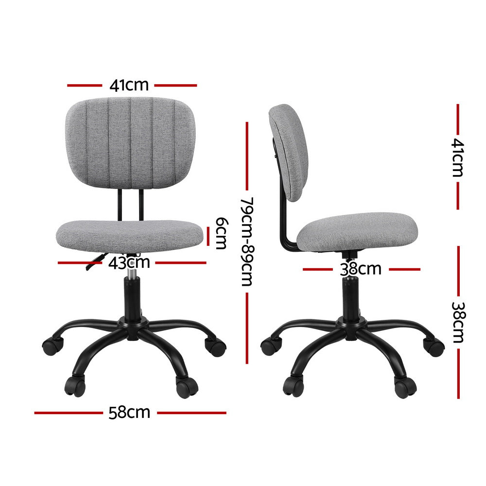 Artiss Armless Office Chair with Wheels, Ergonomic 360° Swivel Home Office Desk Chair, Height Adjustable Computer Task Chair with Fabric Back and Seat for Small Space, Grey