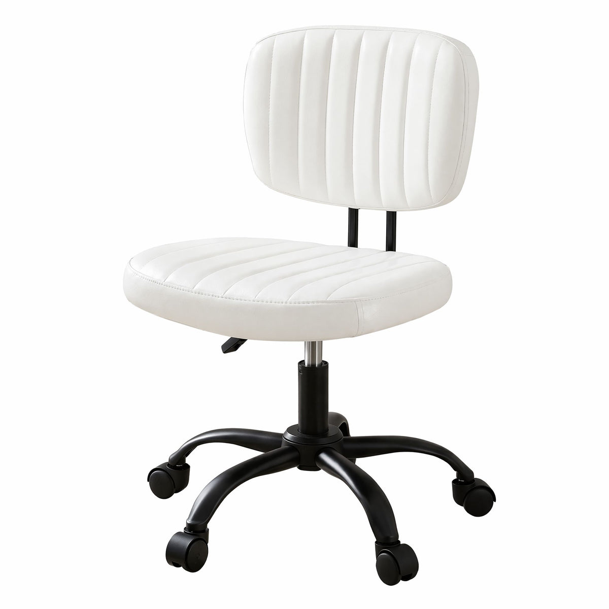 Artiss Armless Office Chair with Wheels, Ergonomic PU Leather Office Desk Chair, Height Adjustable 360° Swivel Computer Task Chair for Home Office, Study Room &amp; Small Space, White