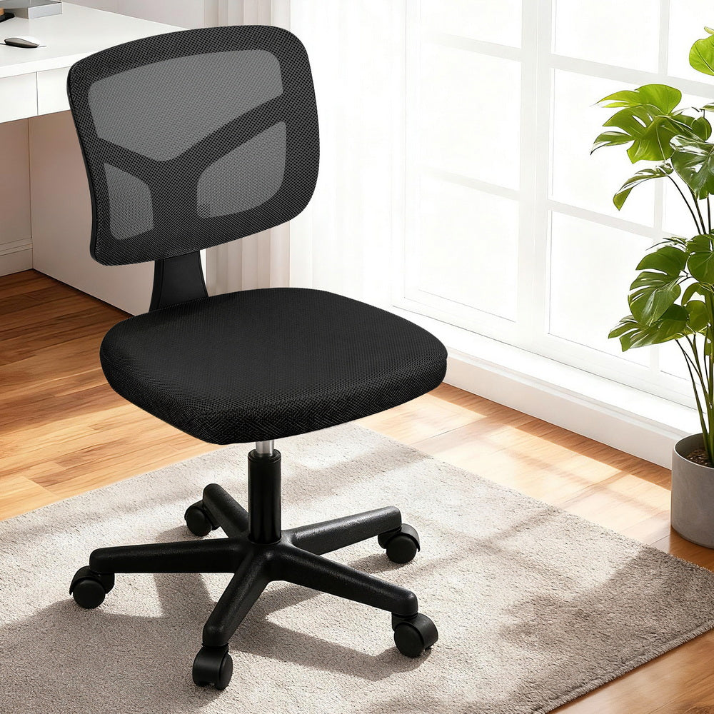 Artiss Armless Office Chair with Wheels, Ergonomic 360° Swivel Home Office Desk Chair, Height Adjustable Computer Task Chair with Fabric Back and Seat for Small Space, Black