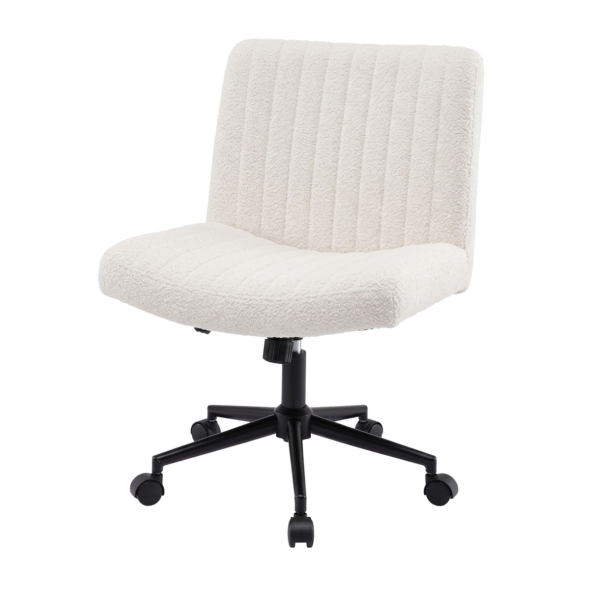 Artiss Armless Cross Legged Office Chair Wide Seat Vanity Chair Teddy Fleece Beige